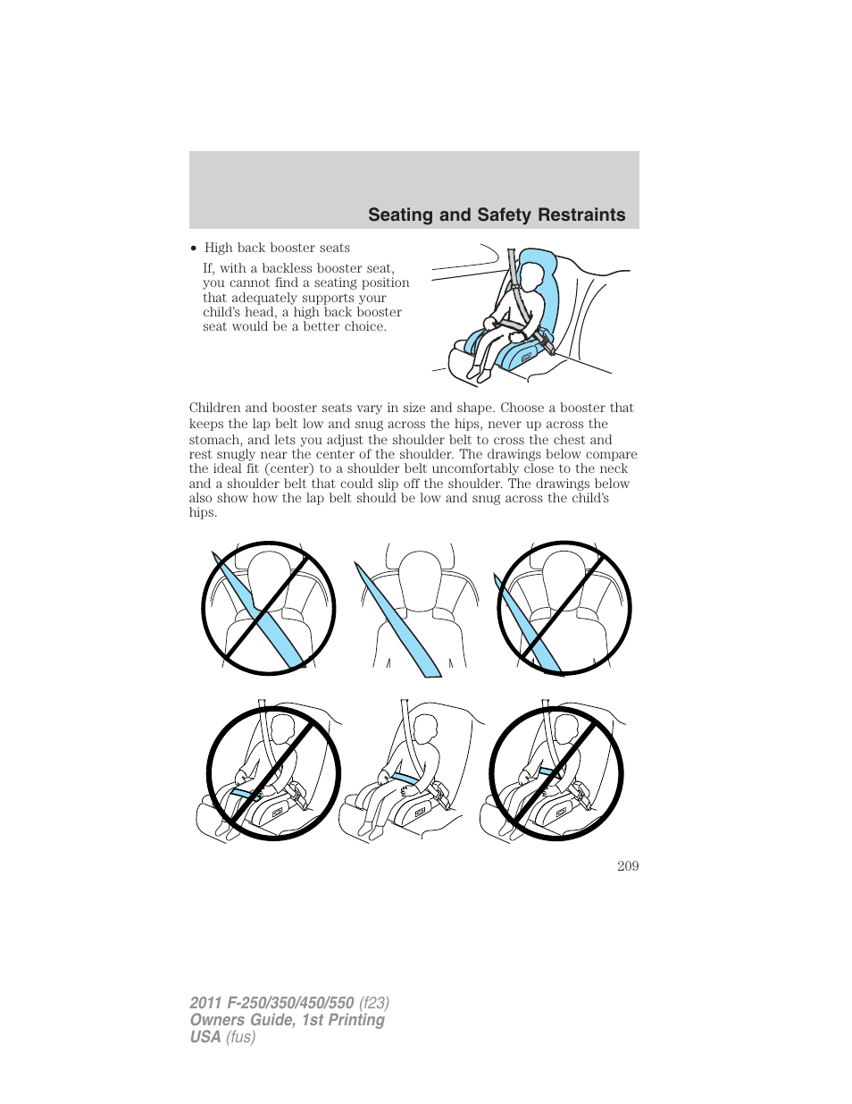 Seating and safety restraints | FORD 2011 F-550 v.1 User Manual | Page 209 / 441