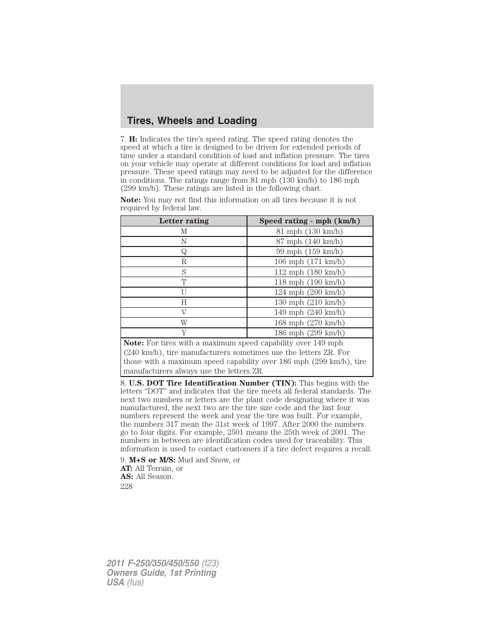 Tires, wheels and loading | FORD 2011 F-550 v.1 User Manual | Page 228 / 441