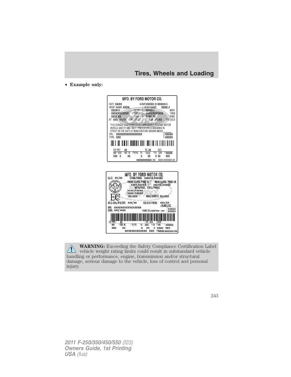 Tires, wheels and loading | FORD 2011 F-550 v.1 User Manual | Page 243 / 441