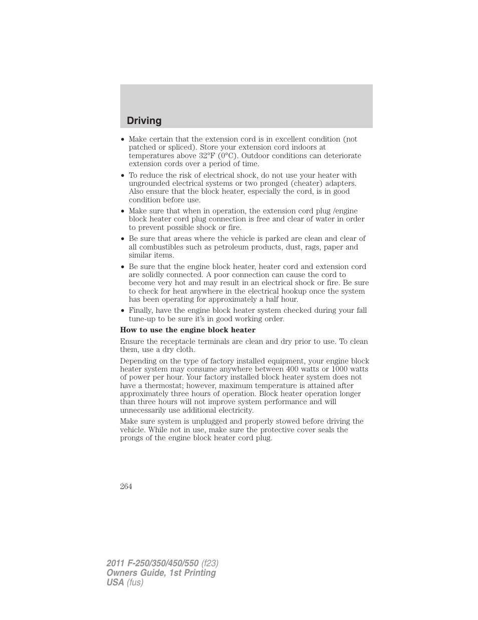 Driving | FORD 2011 F-550 v.1 User Manual | Page 264 / 441
