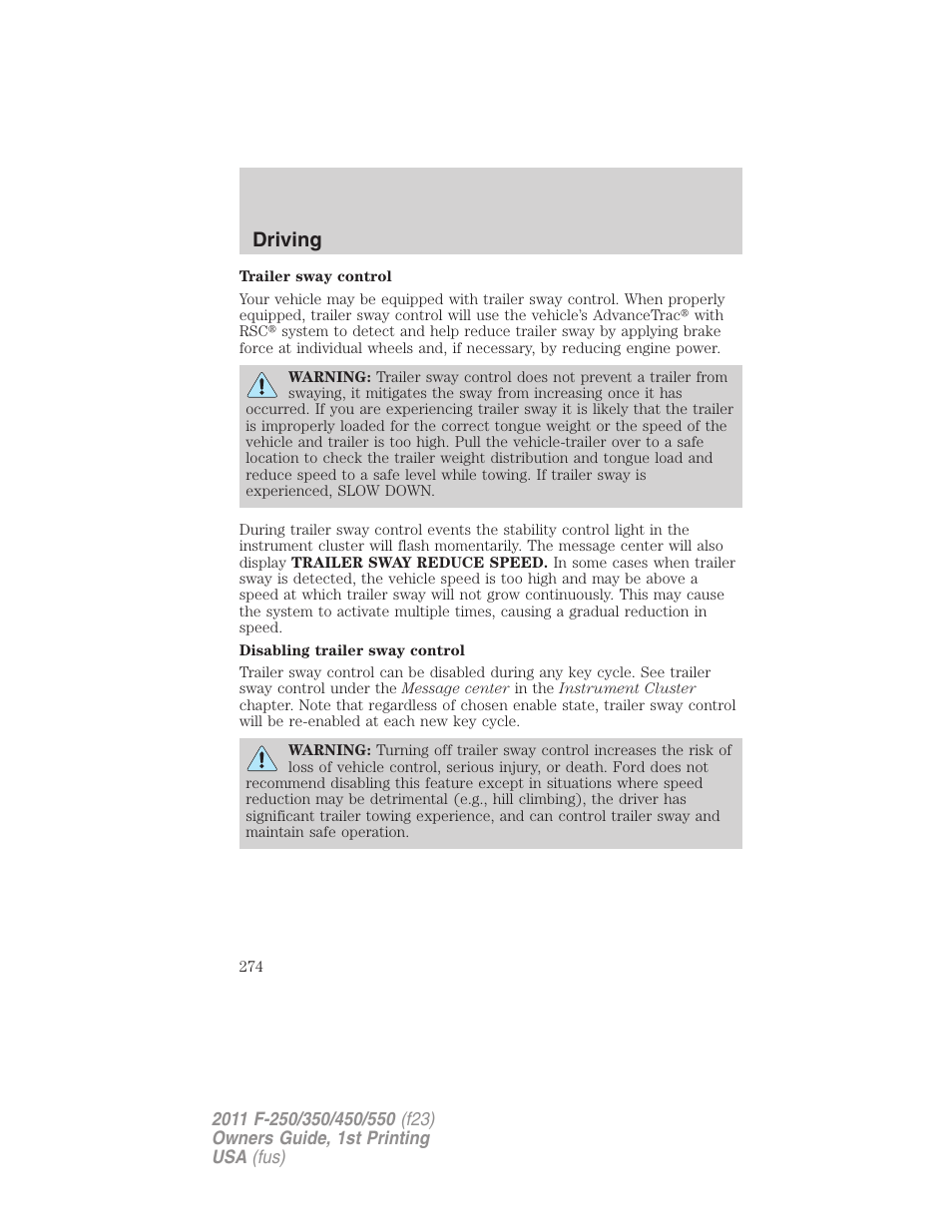 Driving | FORD 2011 F-550 v.1 User Manual | Page 274 / 441