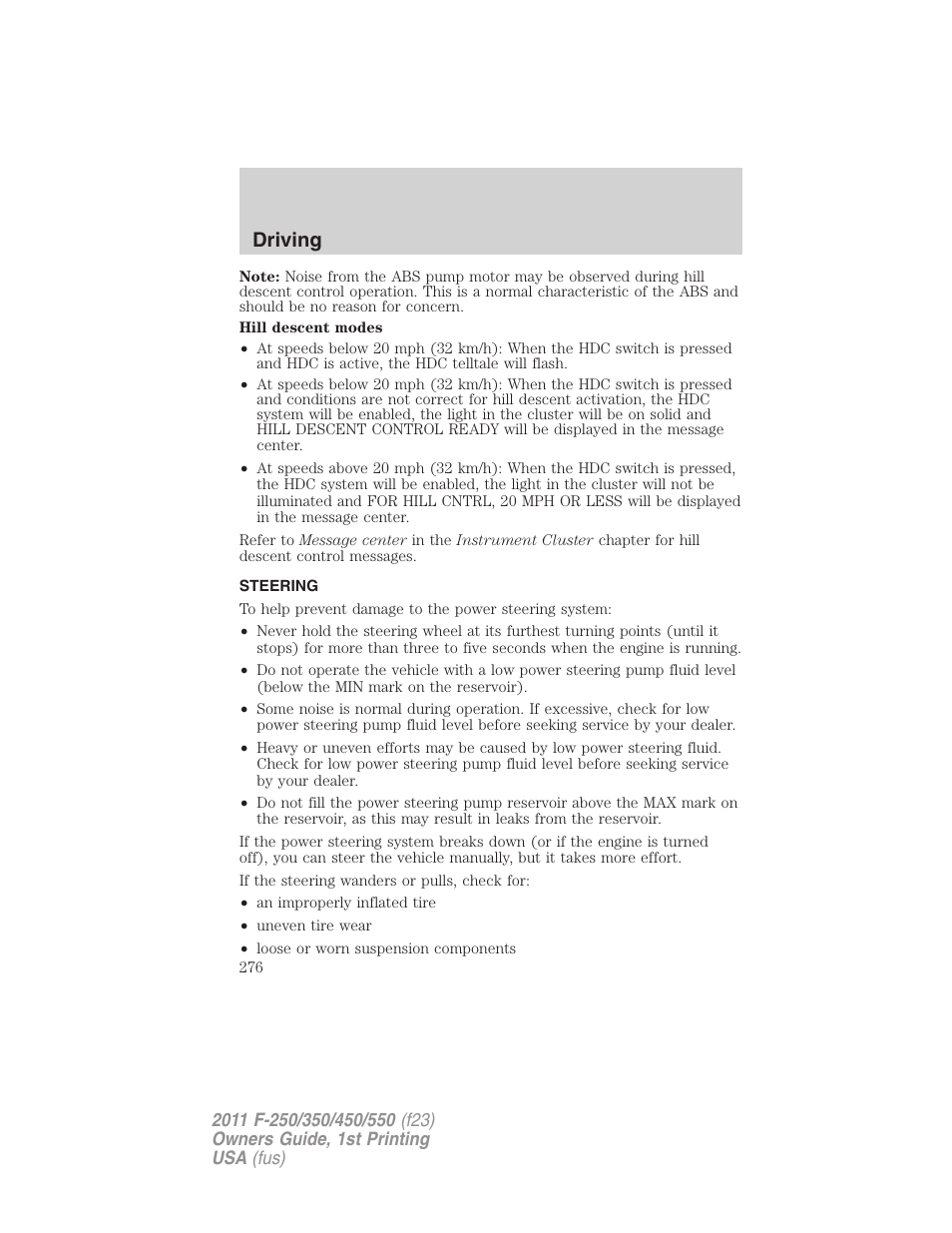 Steering, Driving | FORD 2011 F-550 v.1 User Manual | Page 276 / 441