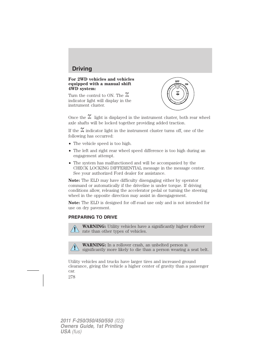 Preparing to drive, Driving | FORD 2011 F-550 v.1 User Manual | Page 278 / 441