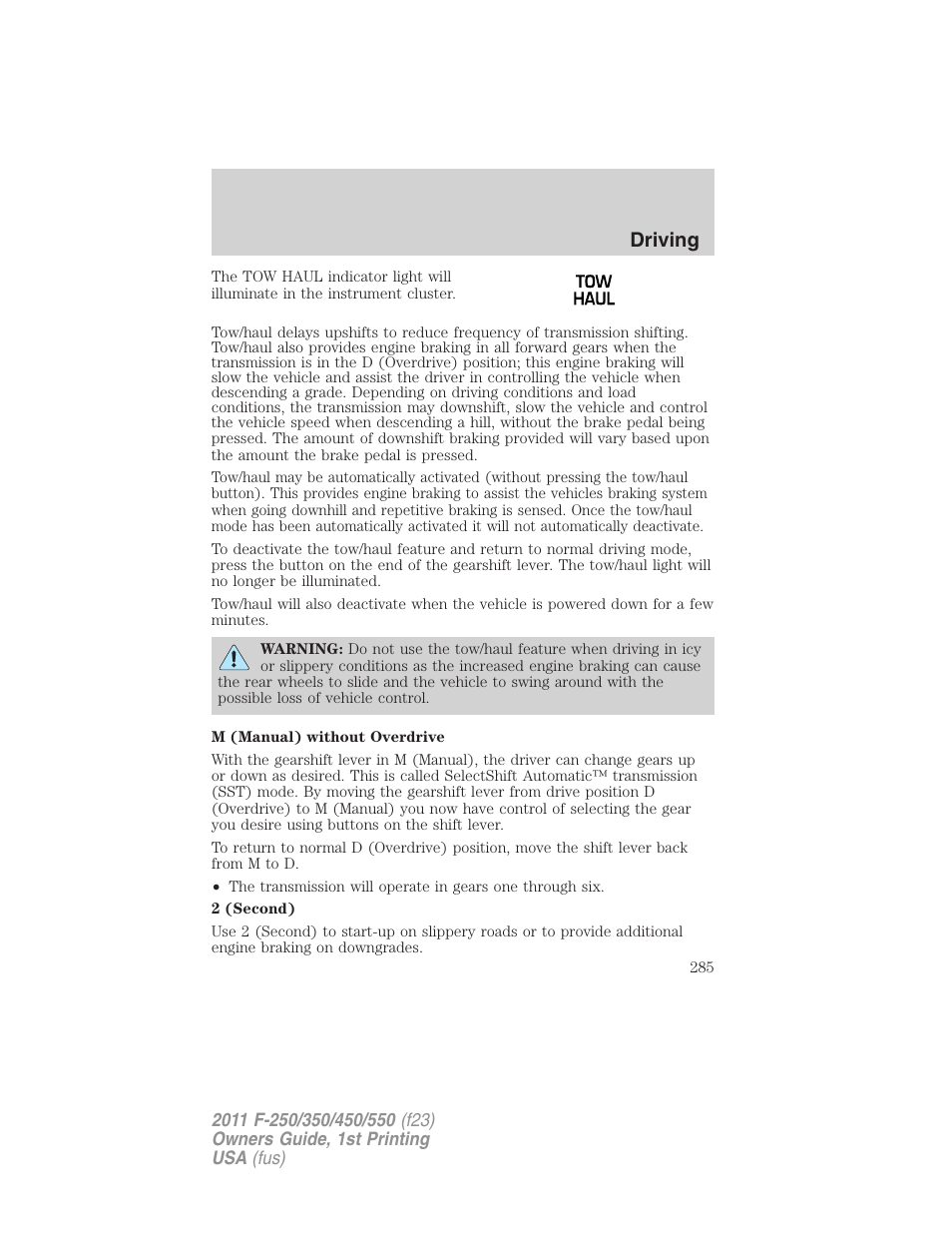 Driving | FORD 2011 F-550 v.1 User Manual | Page 285 / 441