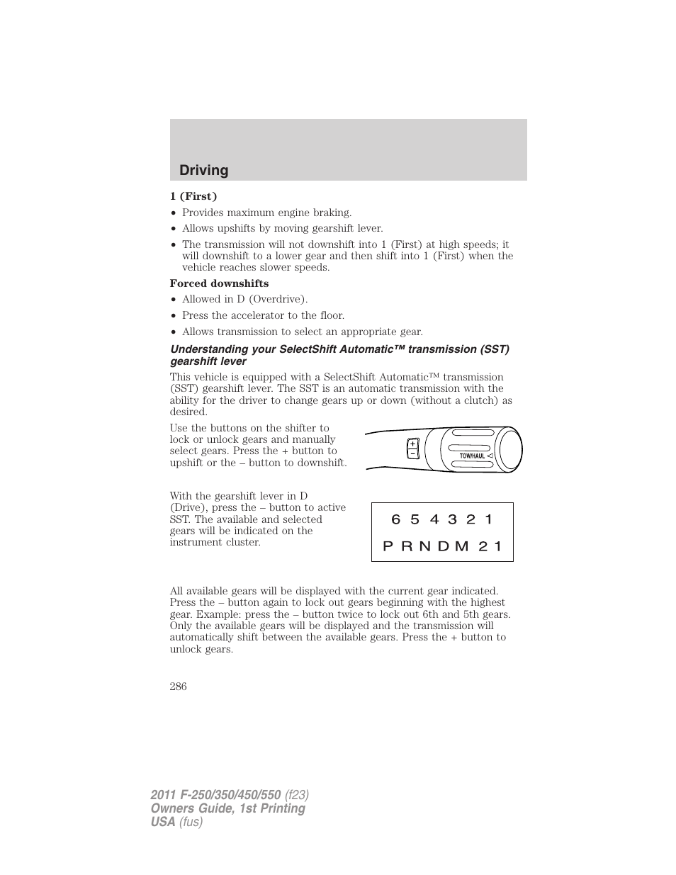 Driving | FORD 2011 F-550 v.1 User Manual | Page 286 / 441