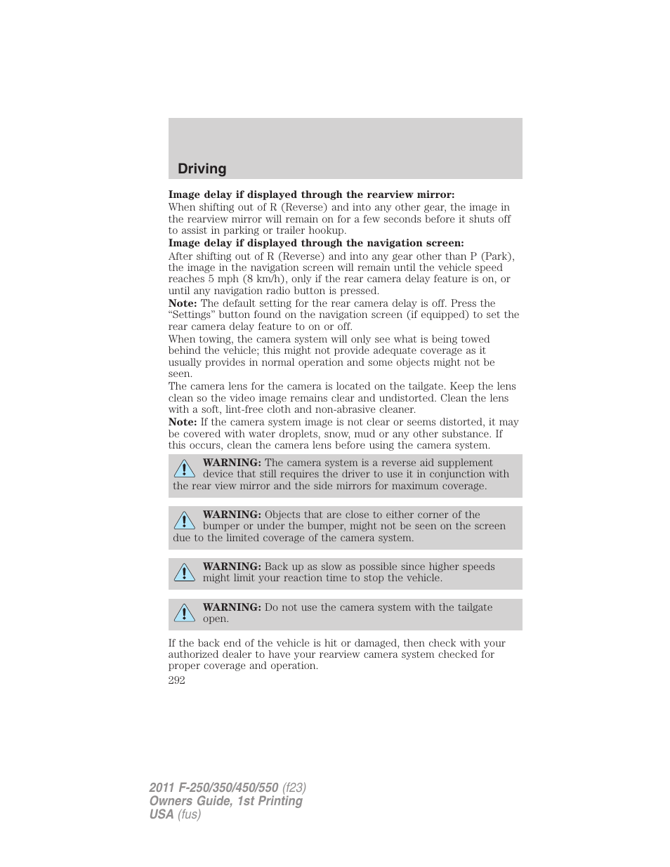 Driving | FORD 2011 F-550 v.1 User Manual | Page 292 / 441