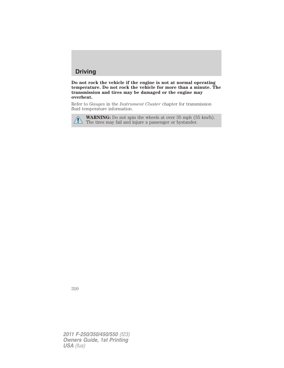 Driving | FORD 2011 F-550 v.1 User Manual | Page 310 / 441