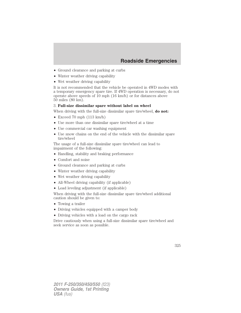 Roadside emergencies | FORD 2011 F-550 v.1 User Manual | Page 325 / 441