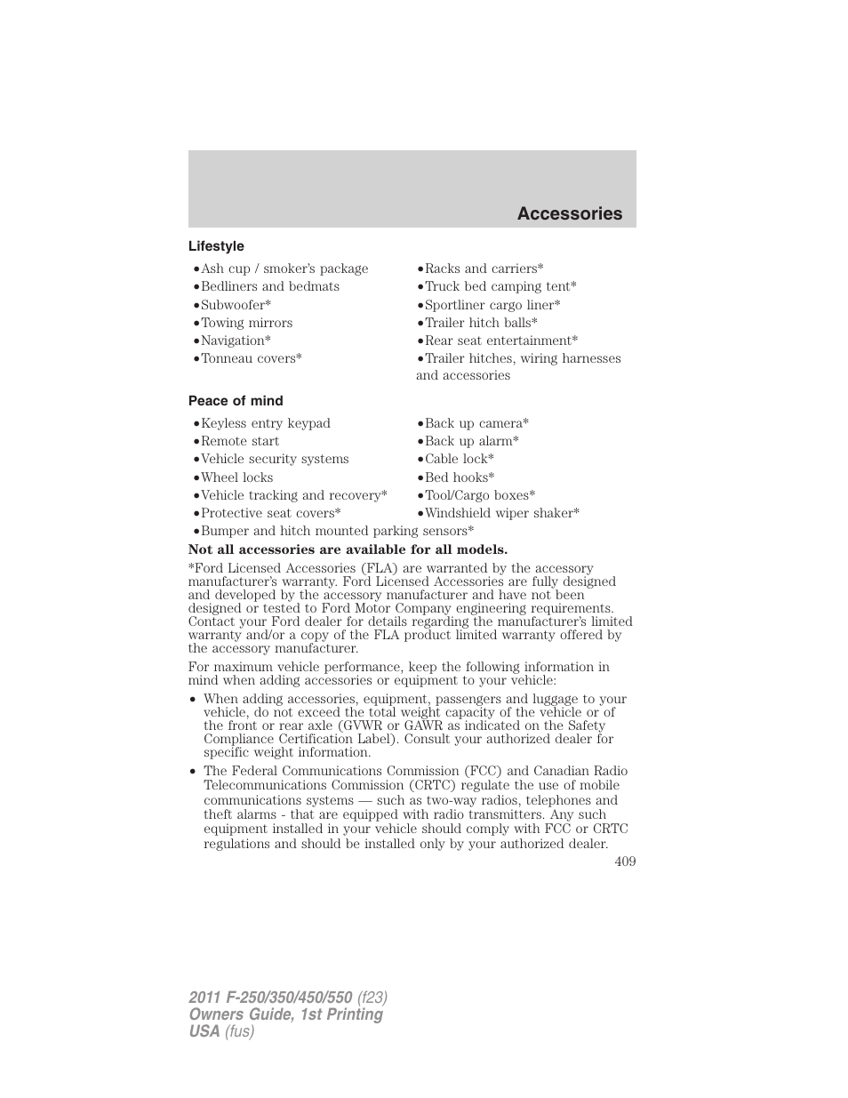Lifestyle, Peace of mind, Accessories | FORD 2011 F-550 v.1 User Manual | Page 409 / 441