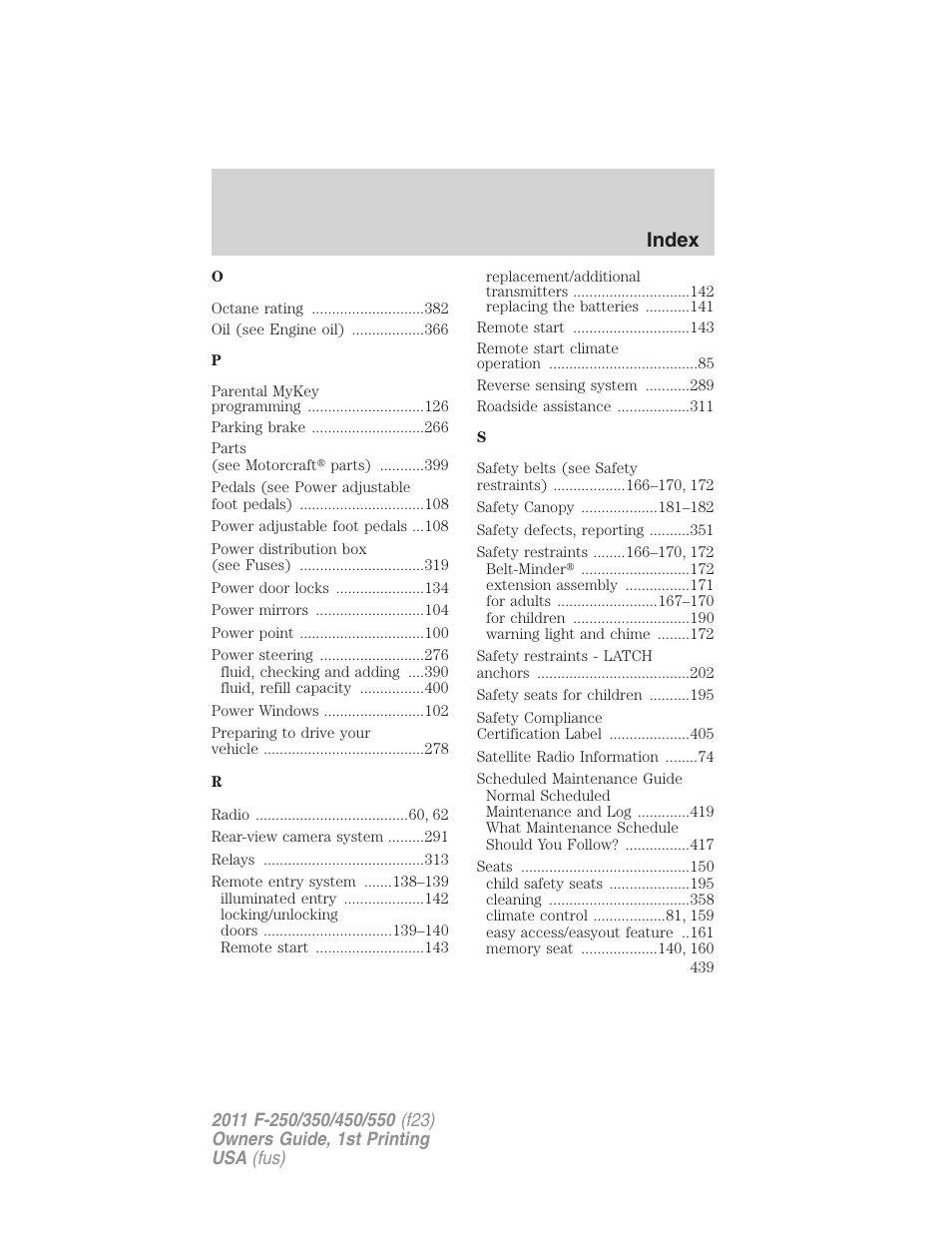 Index | FORD 2011 F-550 v.1 User Manual | Page 439 / 441