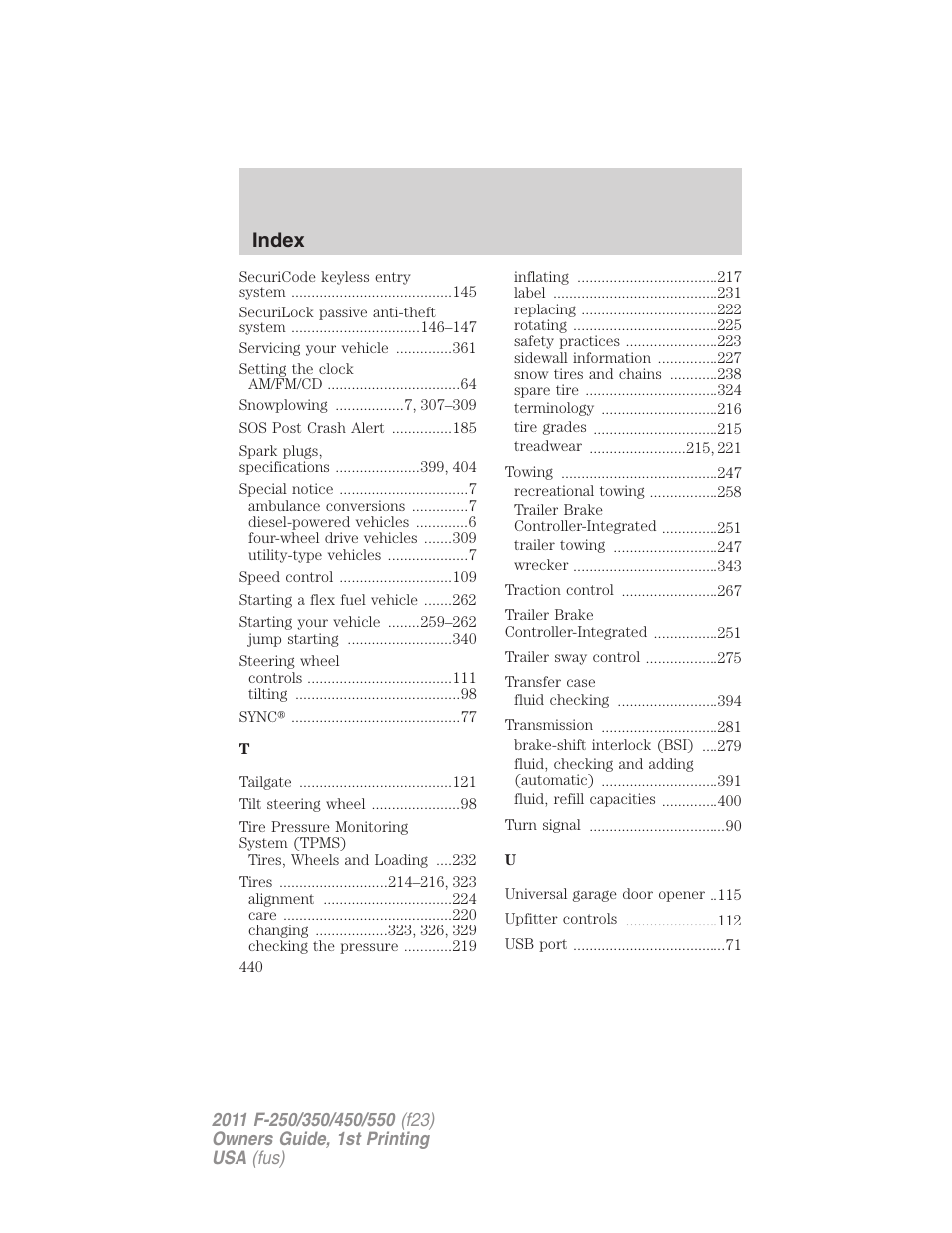 Index | FORD 2011 F-550 v.1 User Manual | Page 440 / 441