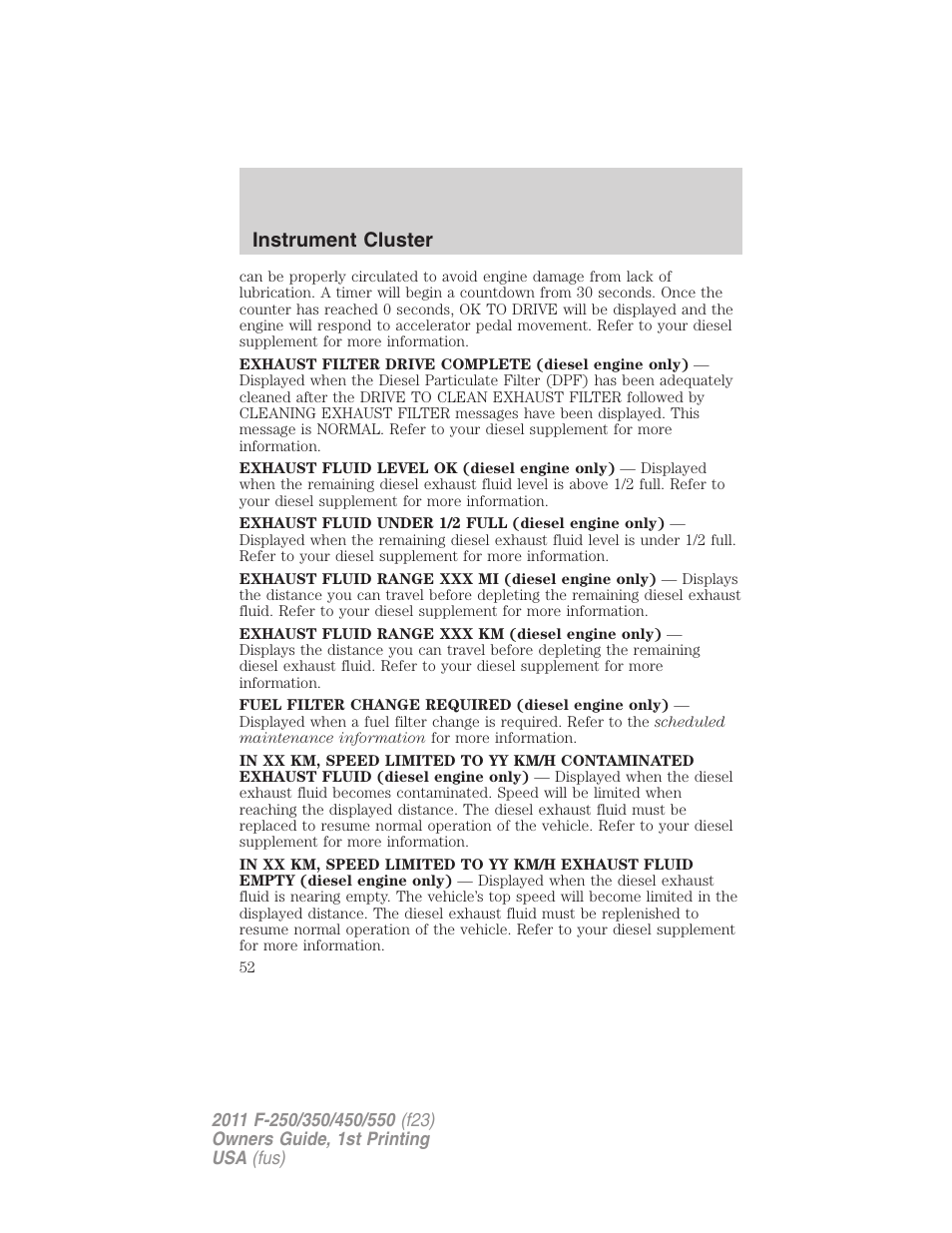 Instrument cluster | FORD 2011 F-550 v.1 User Manual | Page 52 / 441