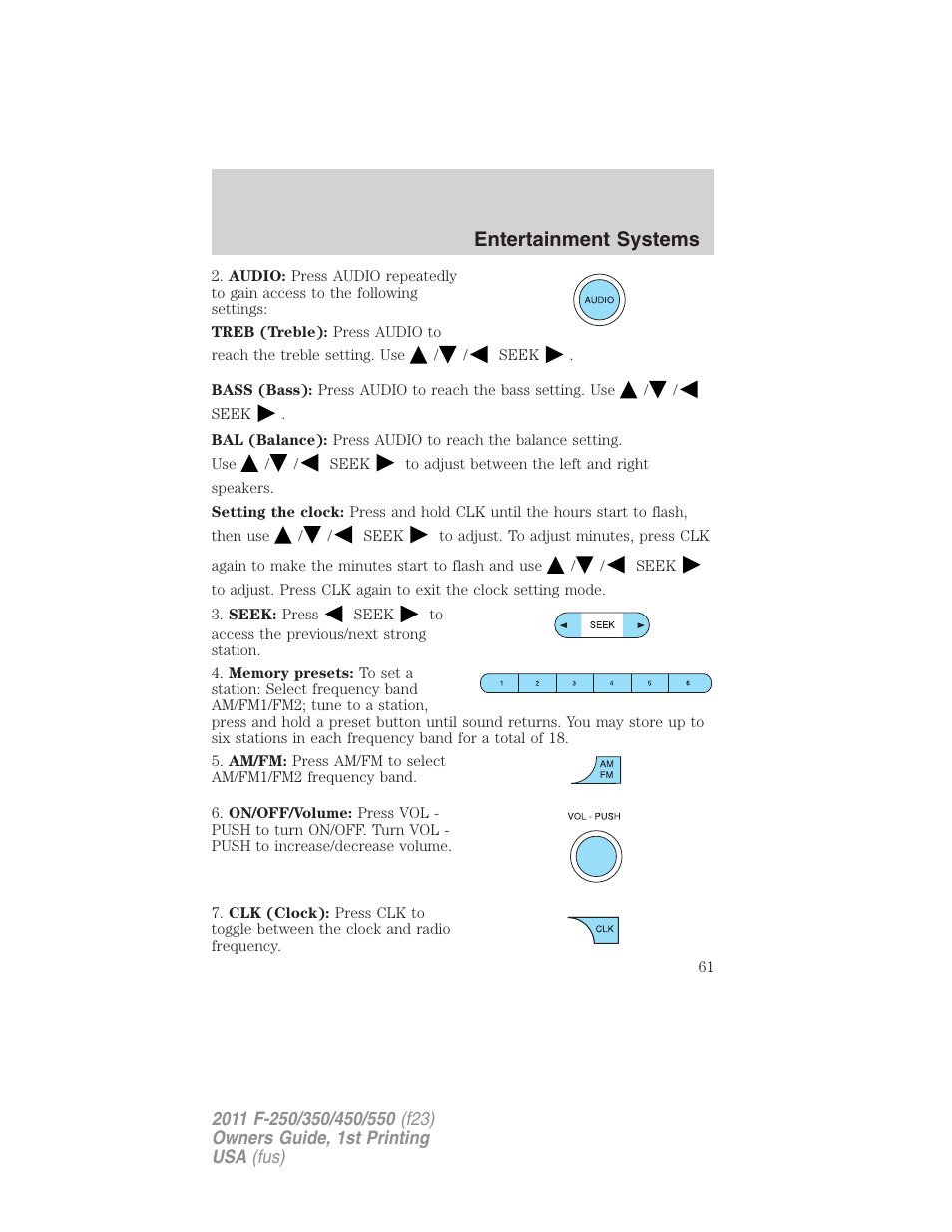 Entertainment systems | FORD 2011 F-550 v.1 User Manual | Page 61 / 441