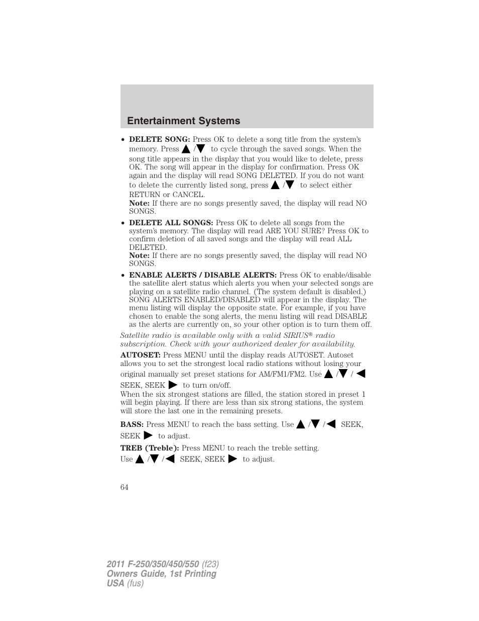 Entertainment systems | FORD 2011 F-550 v.1 User Manual | Page 64 / 441