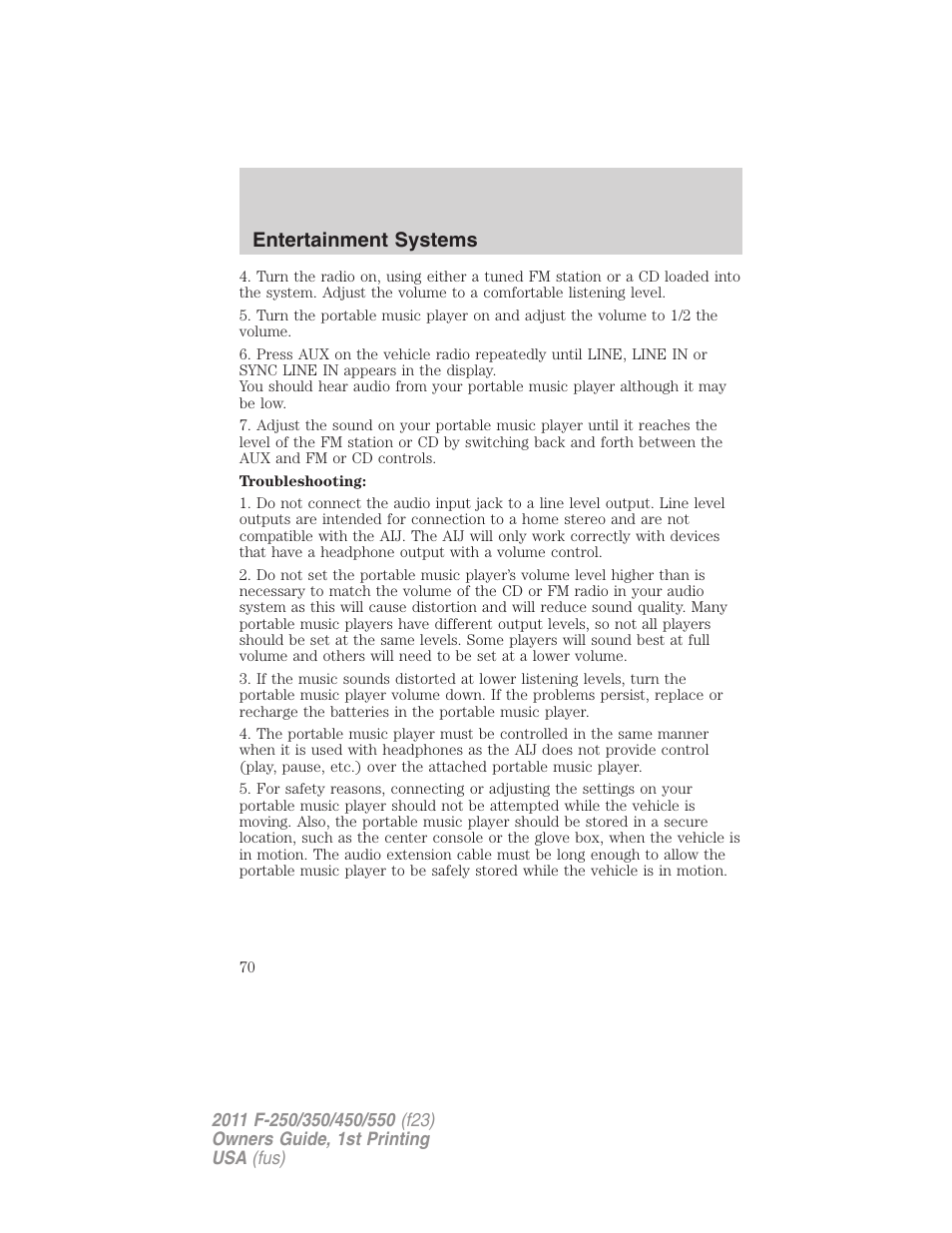 Entertainment systems | FORD 2011 F-550 v.1 User Manual | Page 70 / 441