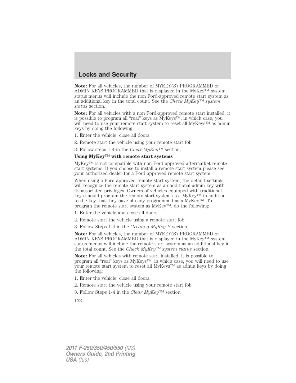Locks and security | FORD 2011 F-550 v.2 User Manual | Page 132 / 448