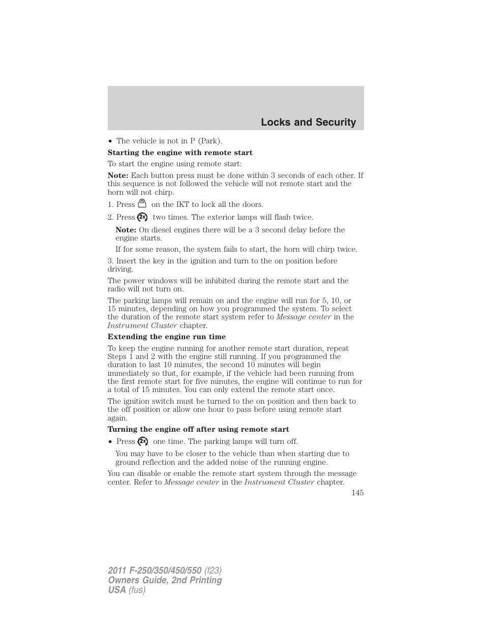 Locks and security | FORD 2011 F-550 v.2 User Manual | Page 145 / 448