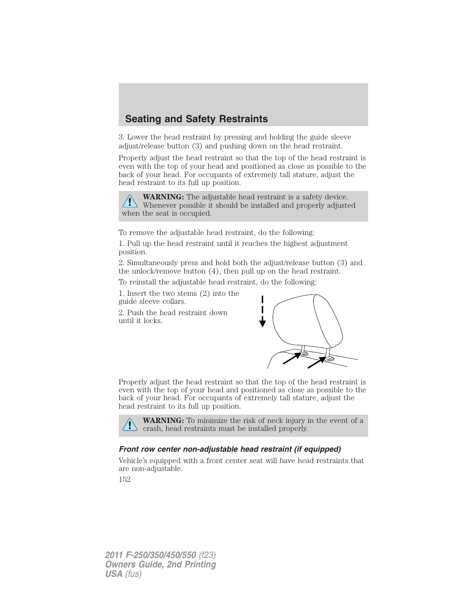 Seating and safety restraints | FORD 2011 F-550 v.2 User Manual | Page 152 / 448