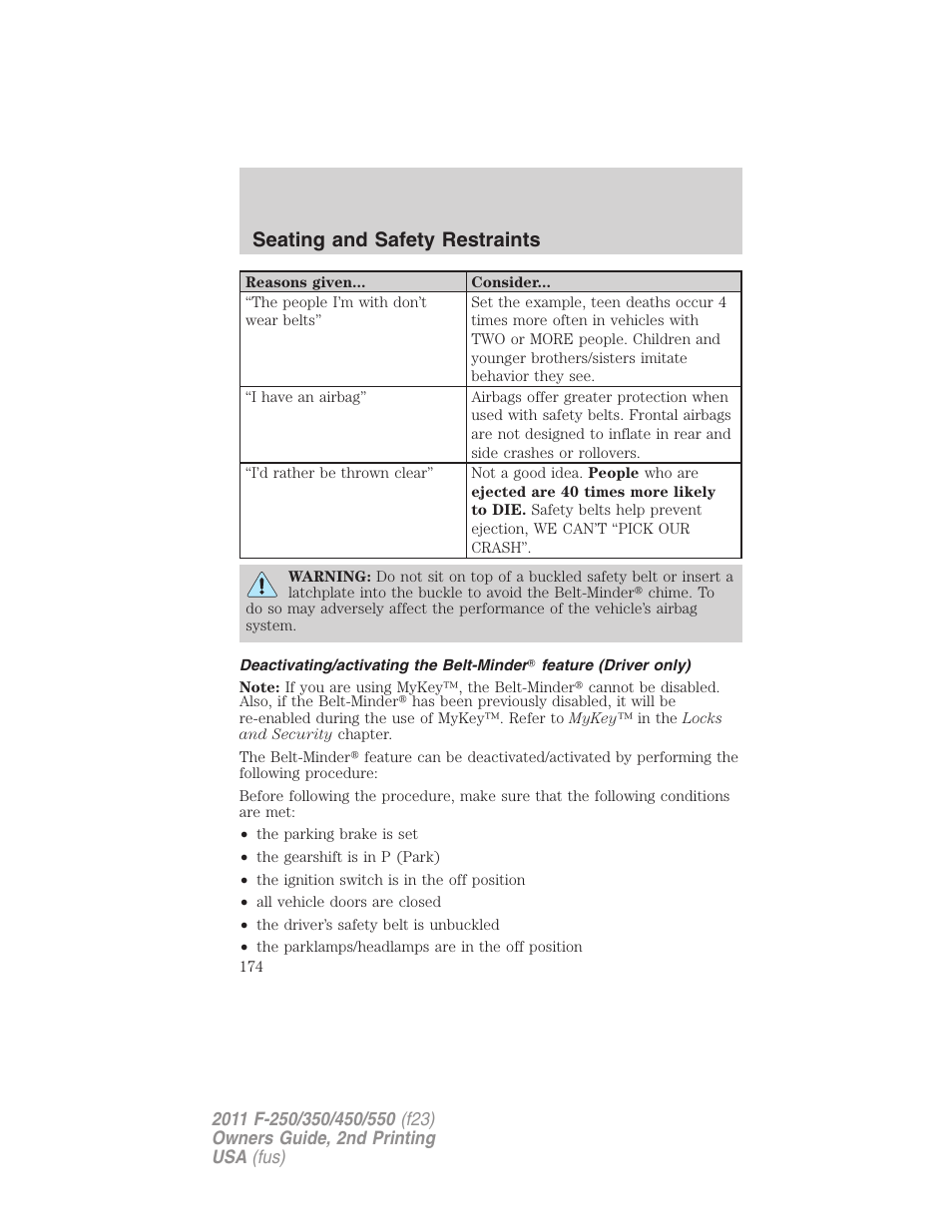Seating and safety restraints | FORD 2011 F-550 v.2 User Manual | Page 174 / 448