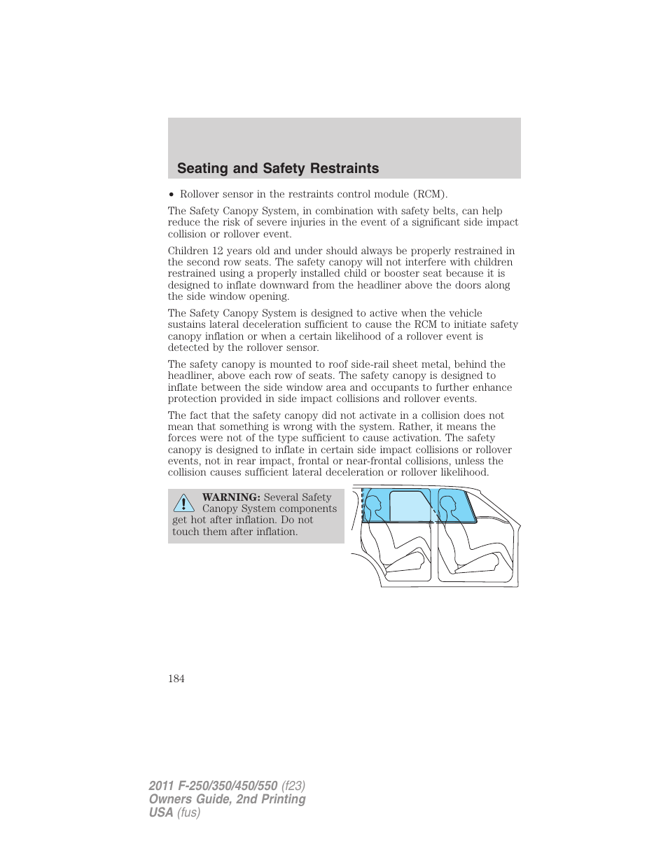 Seating and safety restraints | FORD 2011 F-550 v.2 User Manual | Page 184 / 448