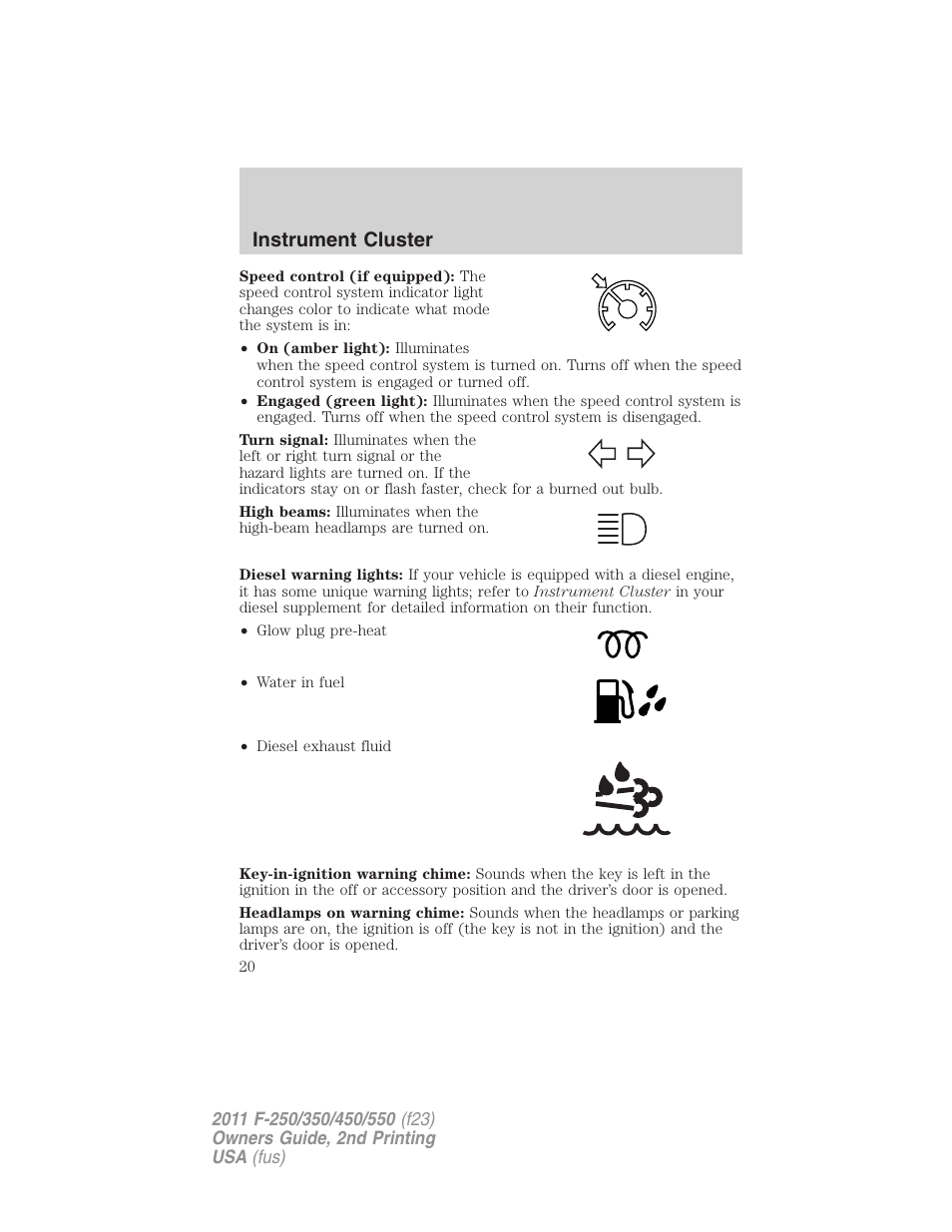 Instrument cluster | FORD 2011 F-550 v.2 User Manual | Page 20 / 448