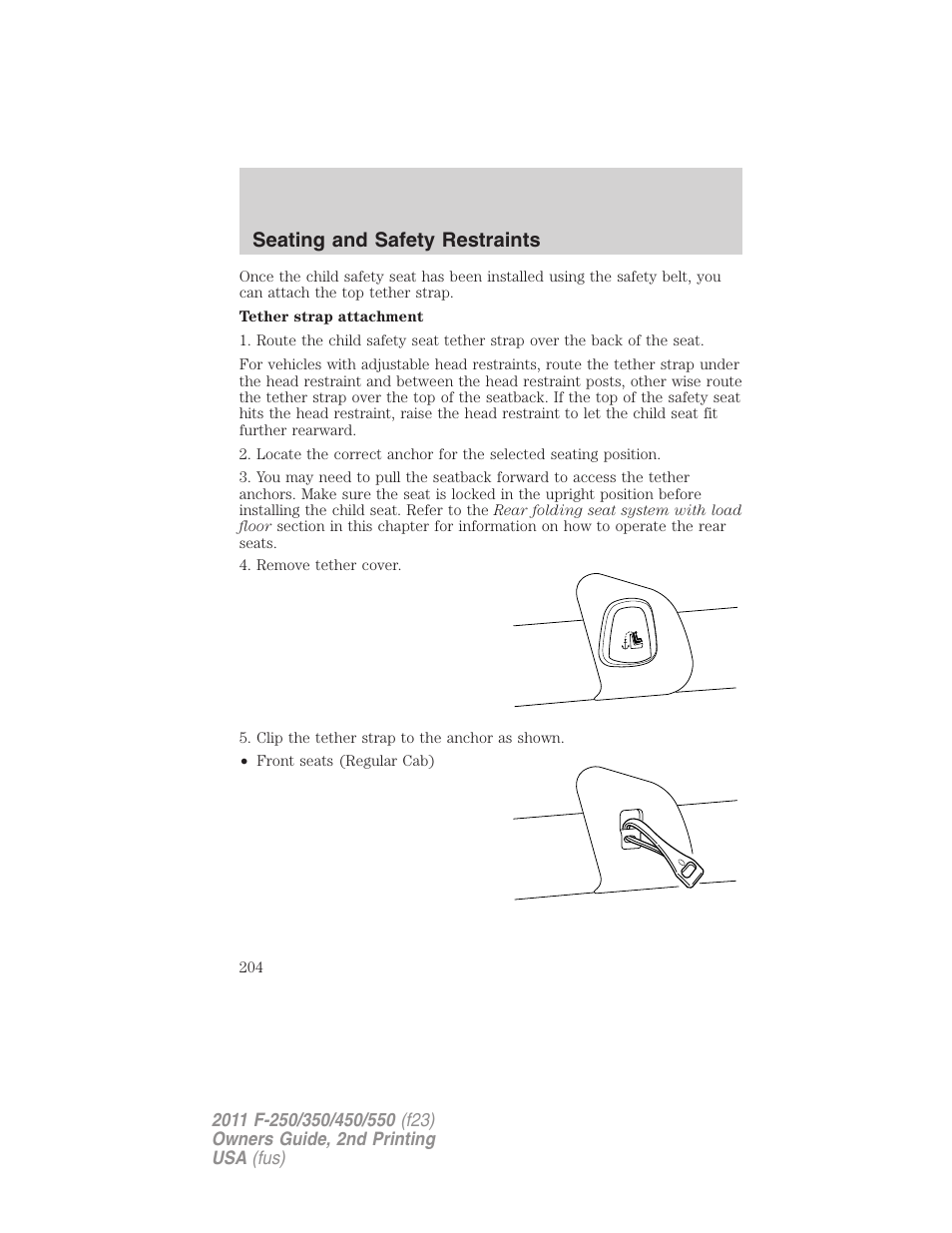 Seating and safety restraints | FORD 2011 F-550 v.2 User Manual | Page 204 / 448