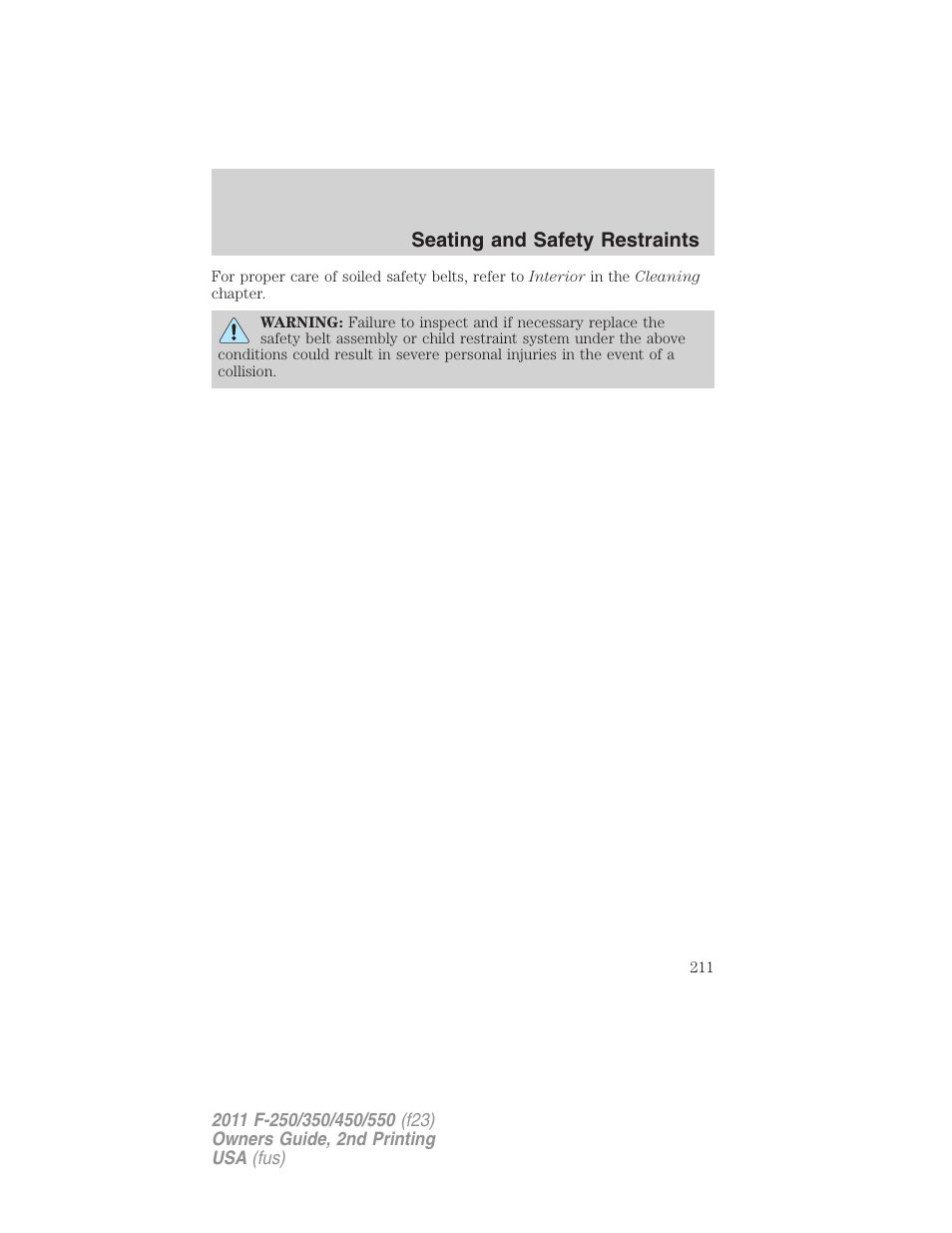 Seating and safety restraints | FORD 2011 F-550 v.2 User Manual | Page 211 / 448