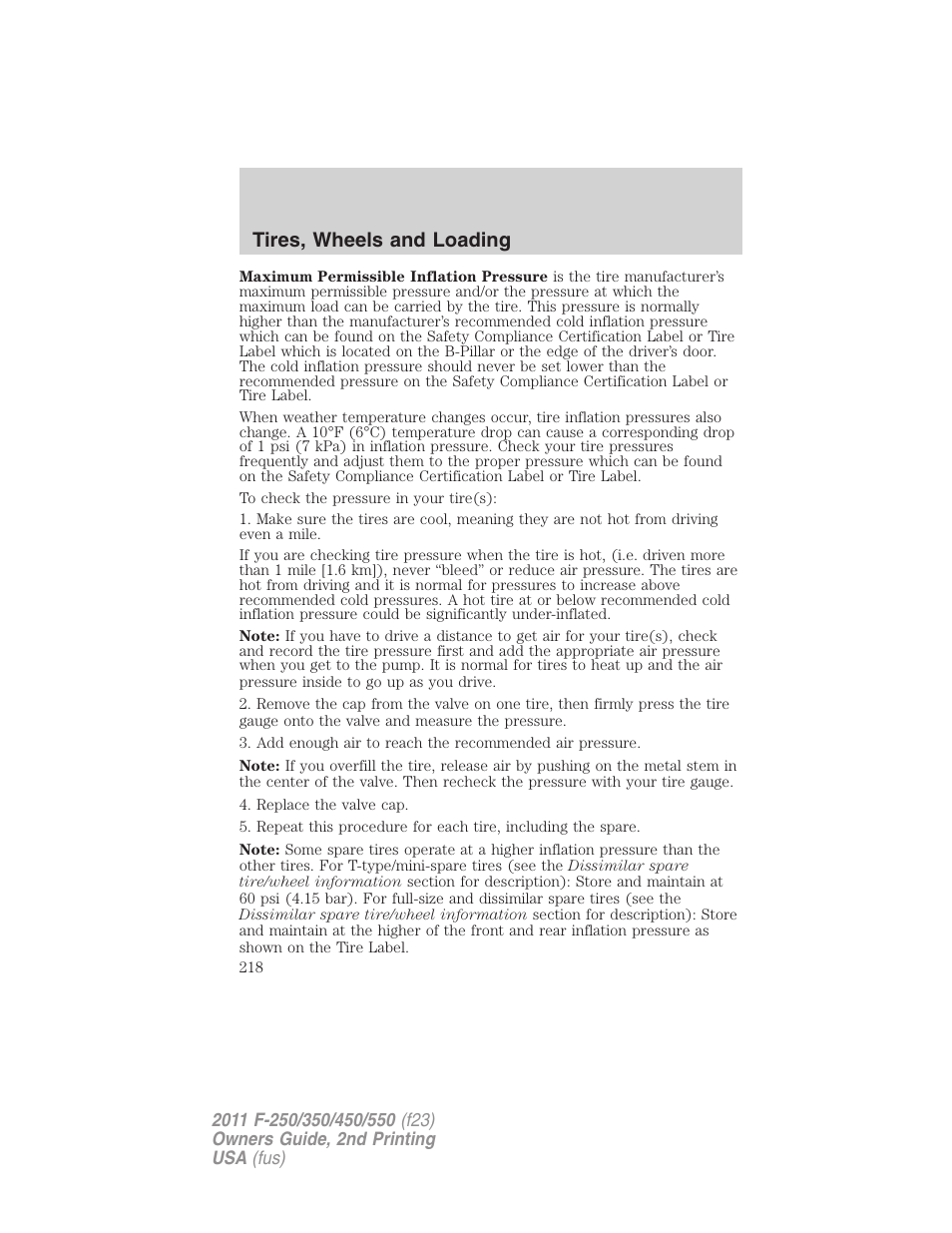 Tires, wheels and loading | FORD 2011 F-550 v.2 User Manual | Page 218 / 448