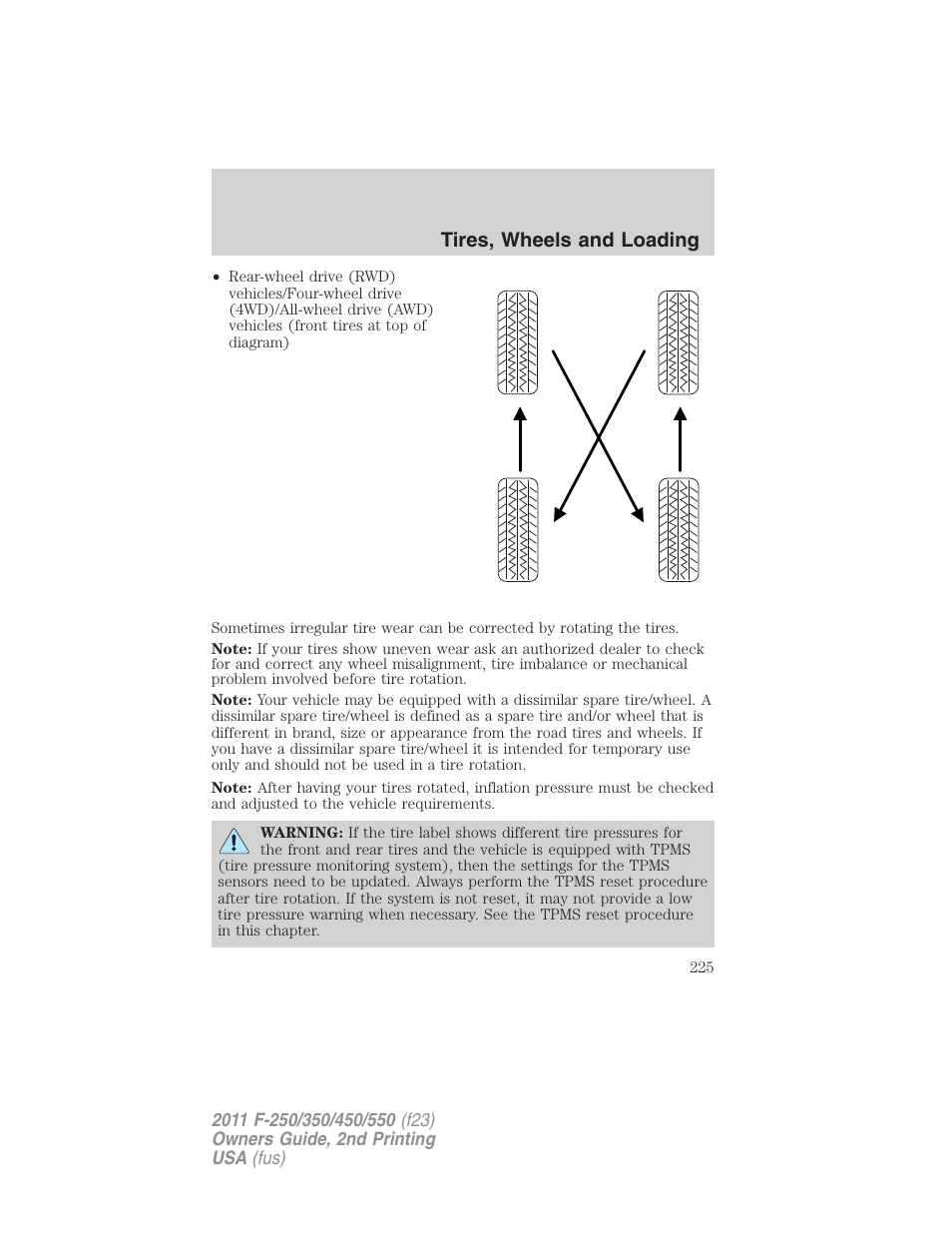 Tires, wheels and loading | FORD 2011 F-550 v.2 User Manual | Page 225 / 448