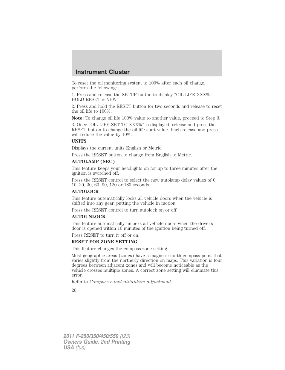 Instrument cluster | FORD 2011 F-550 v.2 User Manual | Page 26 / 448