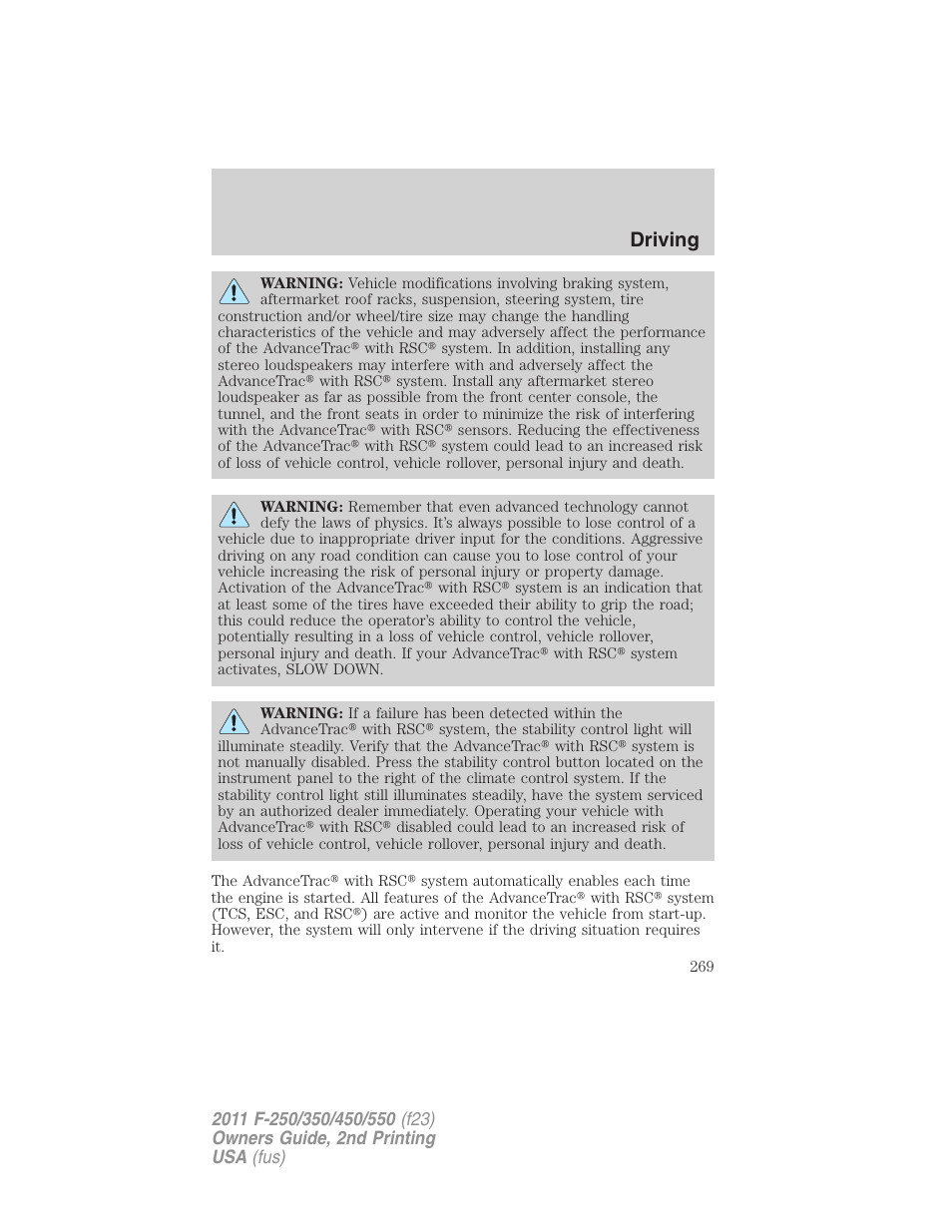 Driving | FORD 2011 F-550 v.2 User Manual | Page 269 / 448