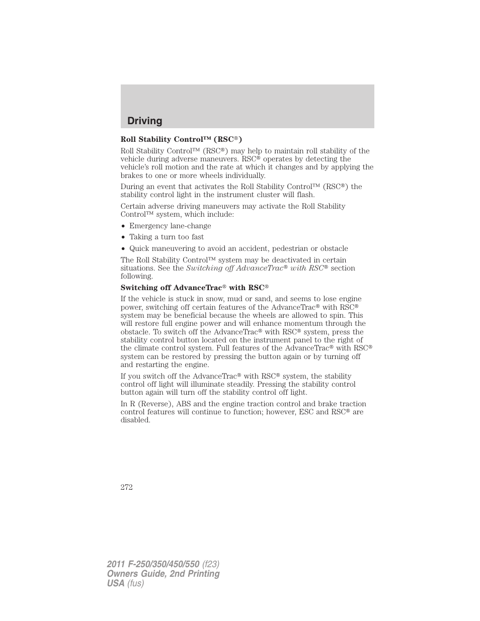 Driving | FORD 2011 F-550 v.2 User Manual | Page 272 / 448
