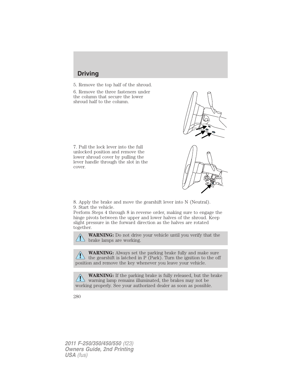 Driving | FORD 2011 F-550 v.2 User Manual | Page 280 / 448