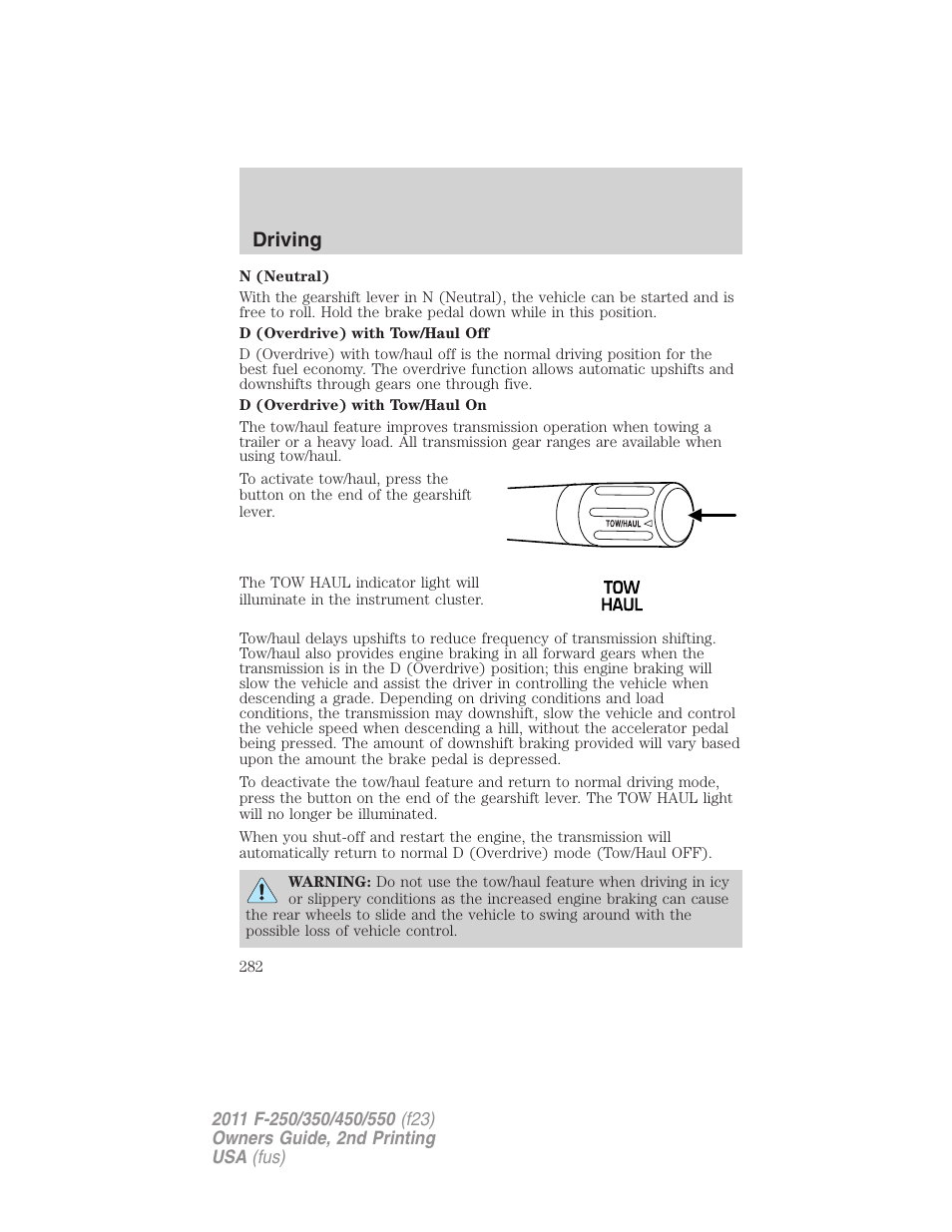 Driving | FORD 2011 F-550 v.2 User Manual | Page 282 / 448