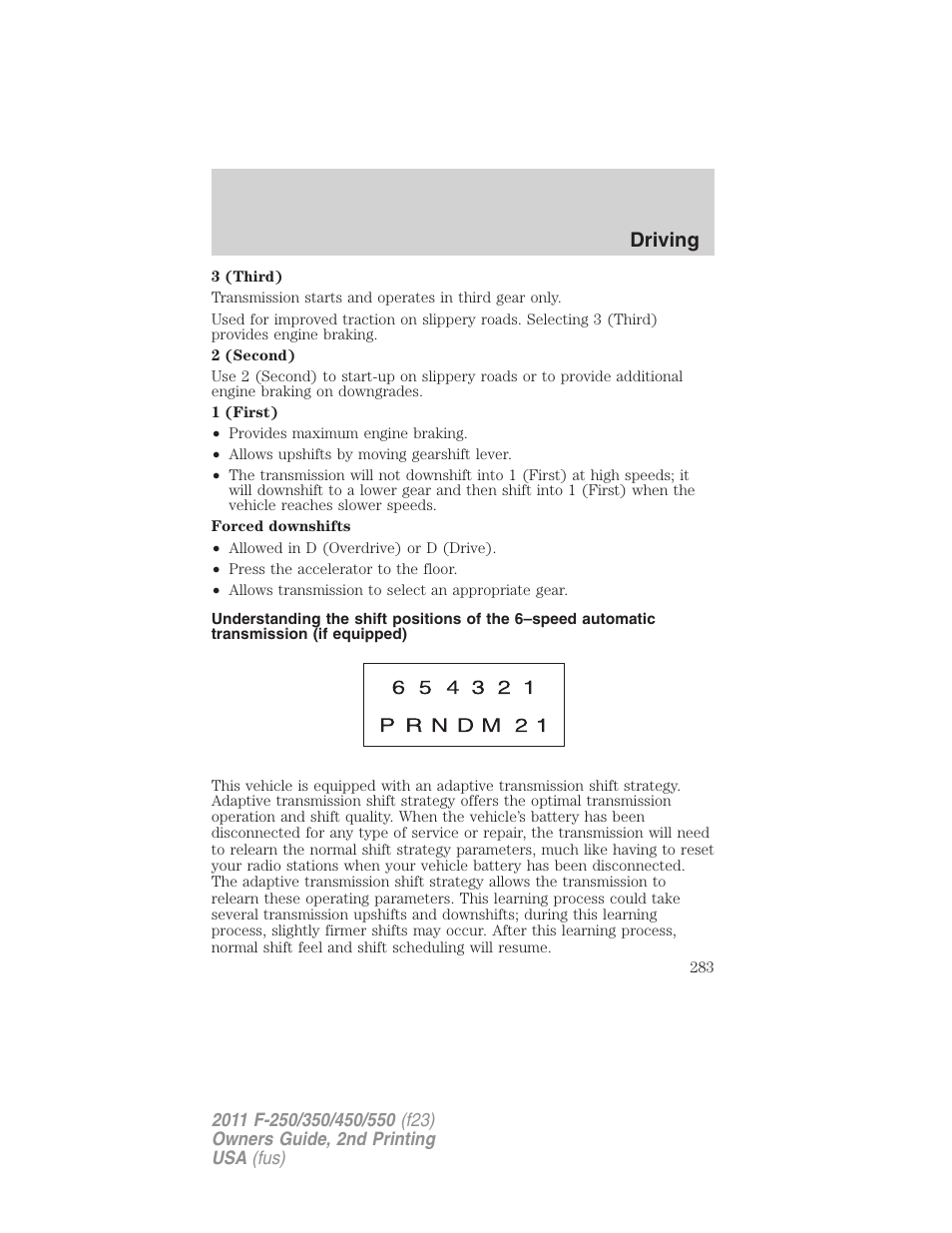 Driving | FORD 2011 F-550 v.2 User Manual | Page 283 / 448