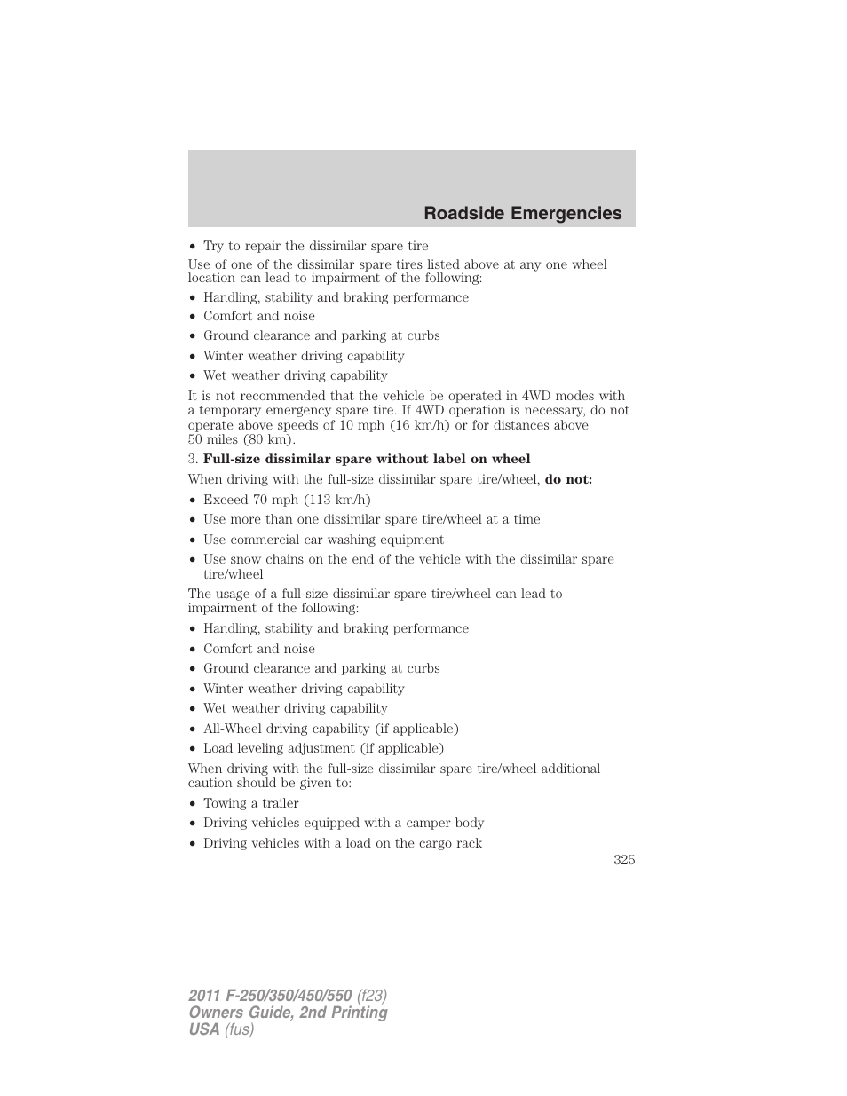 Roadside emergencies | FORD 2011 F-550 v.2 User Manual | Page 325 / 448