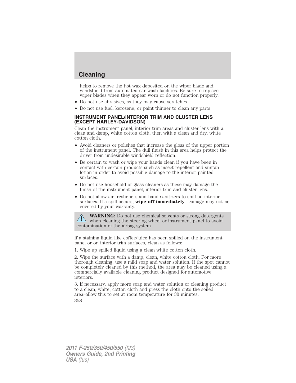 Cleaning | FORD 2011 F-550 v.2 User Manual | Page 358 / 448