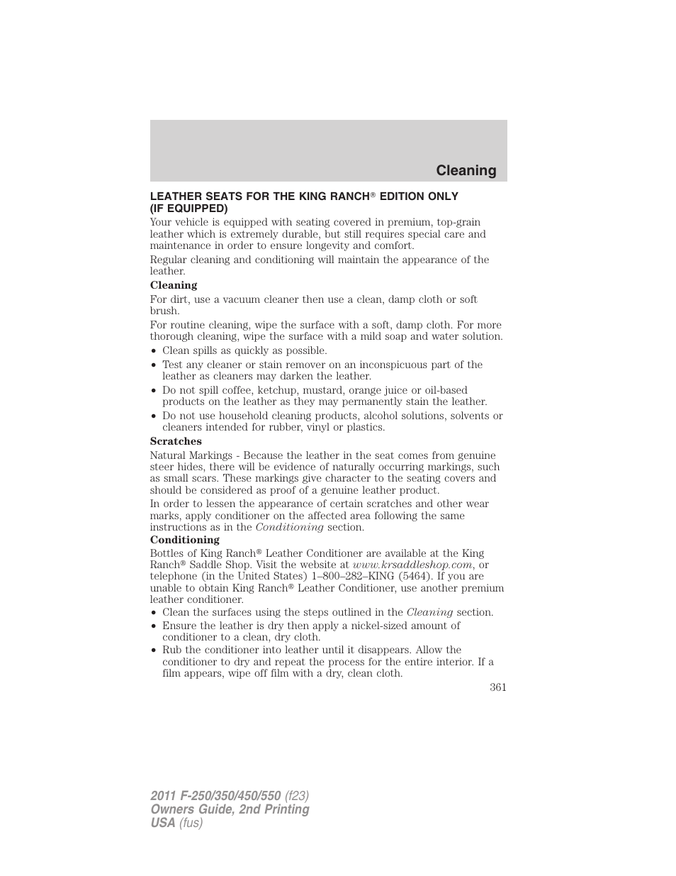 Cleaning | FORD 2011 F-550 v.2 User Manual | Page 361 / 448