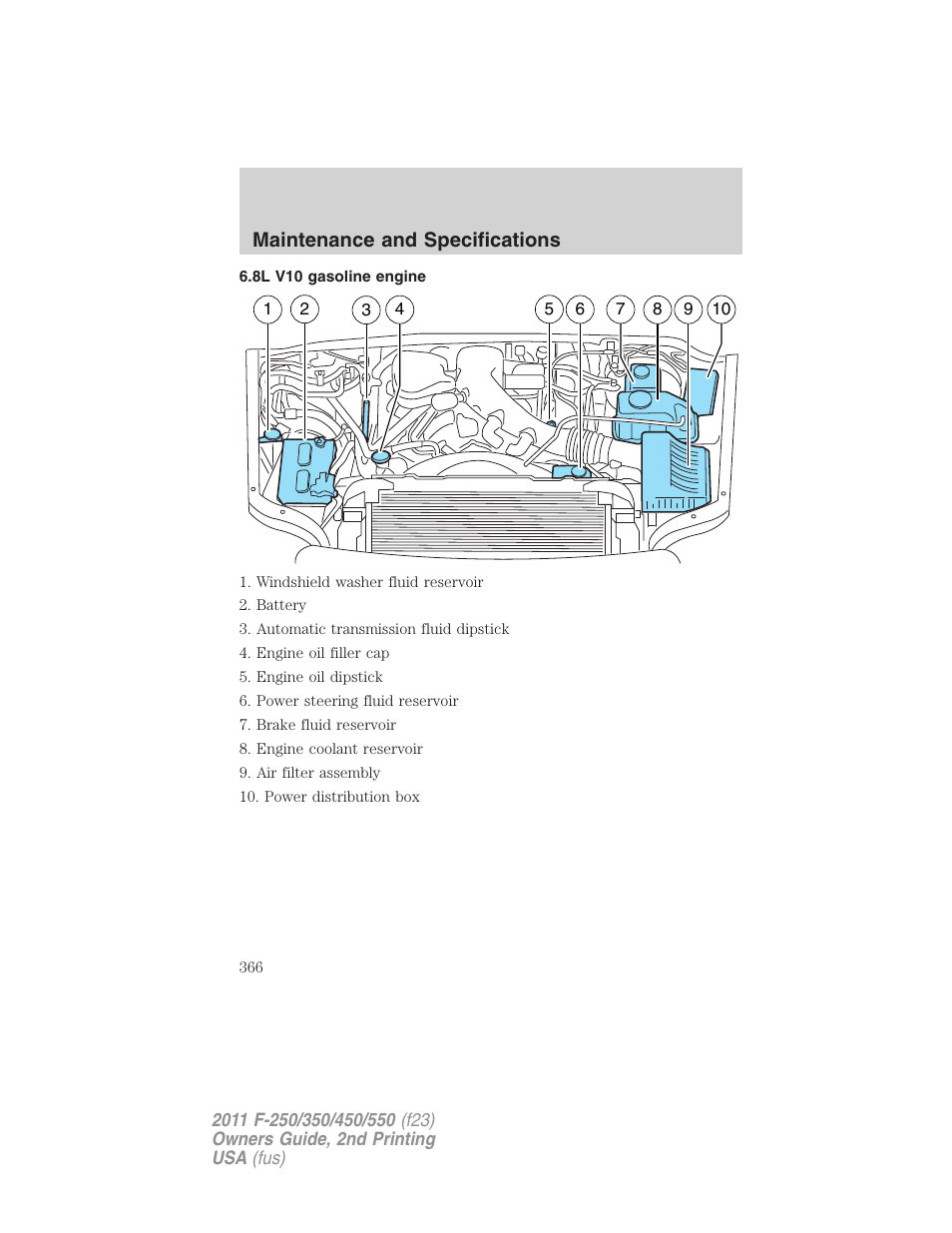 8l v10 gasoline engine, Maintenance and specifications | FORD 2011 F-550 v.2 User Manual | Page 366 / 448