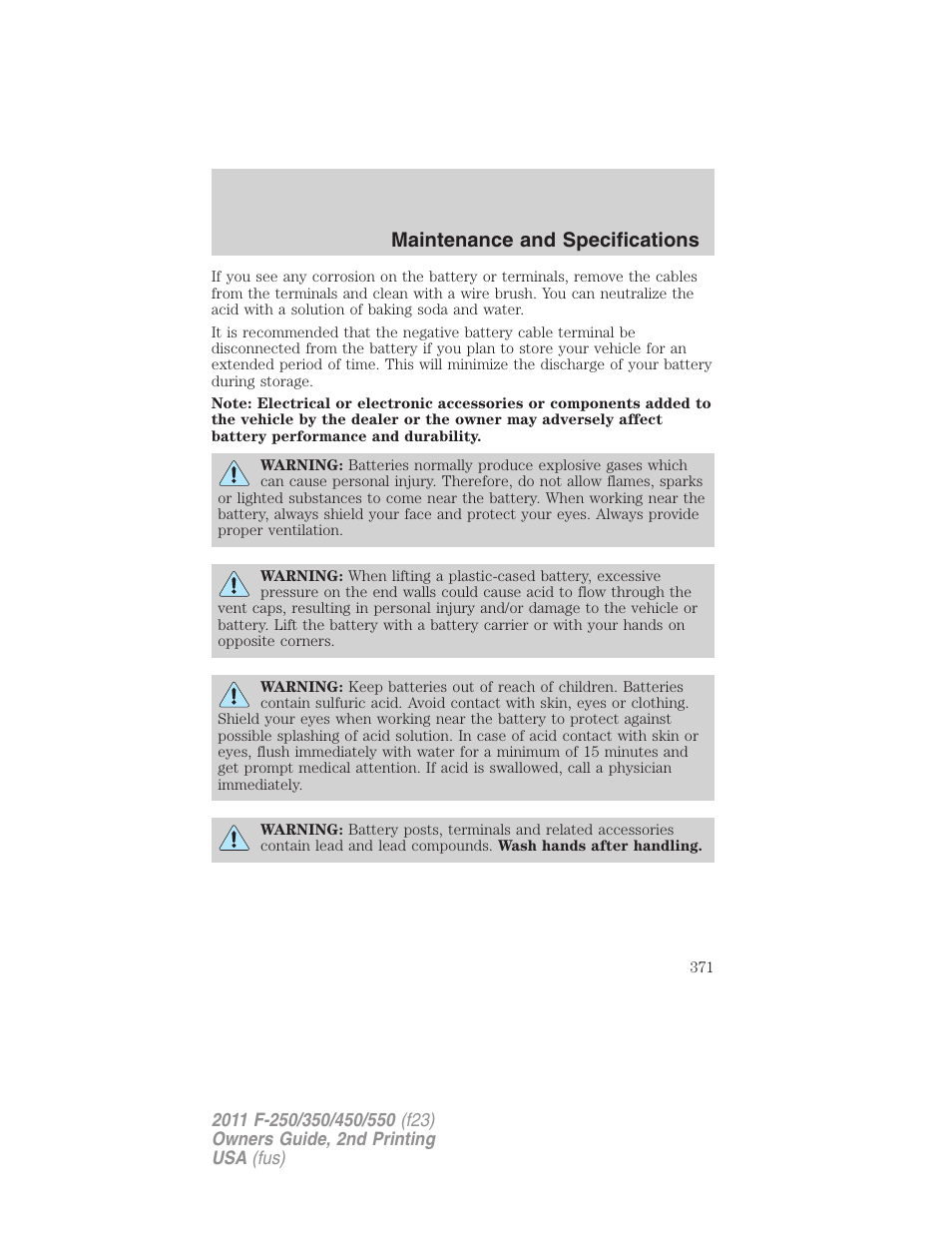 Maintenance and specifications | FORD 2011 F-550 v.2 User Manual | Page 371 / 448