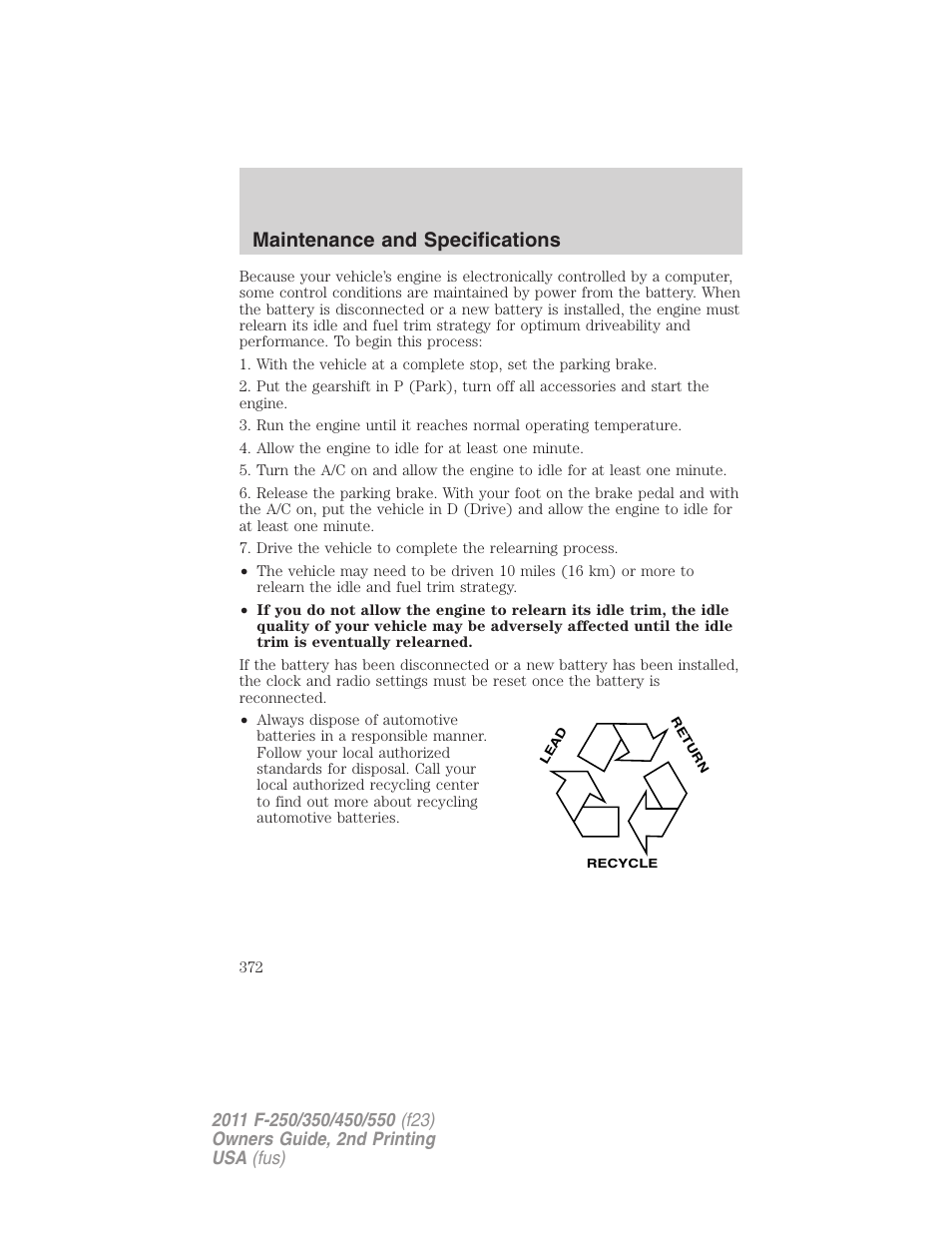 Maintenance and specifications | FORD 2011 F-550 v.2 User Manual | Page 372 / 448