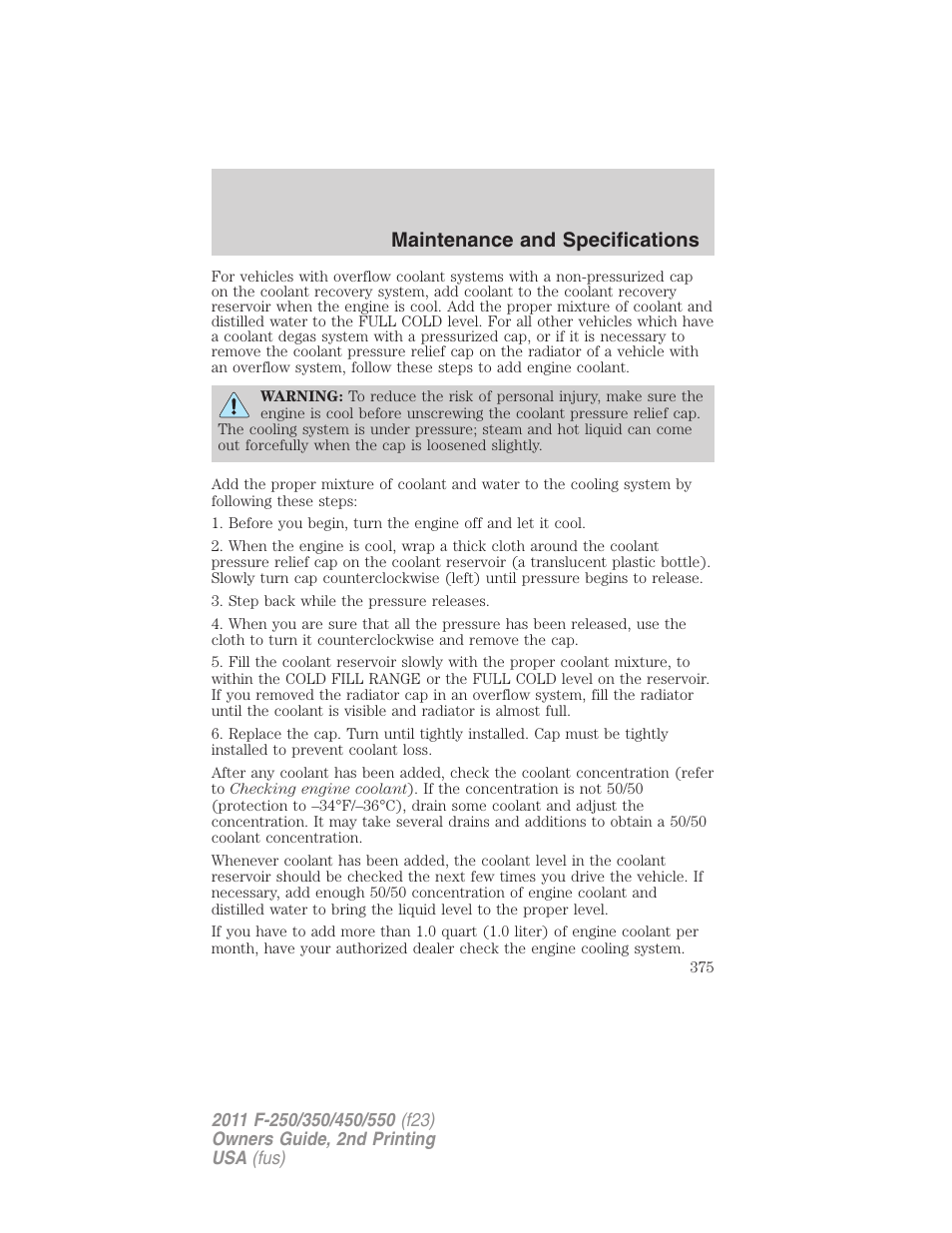 Maintenance and specifications | FORD 2011 F-550 v.2 User Manual | Page 375 / 448