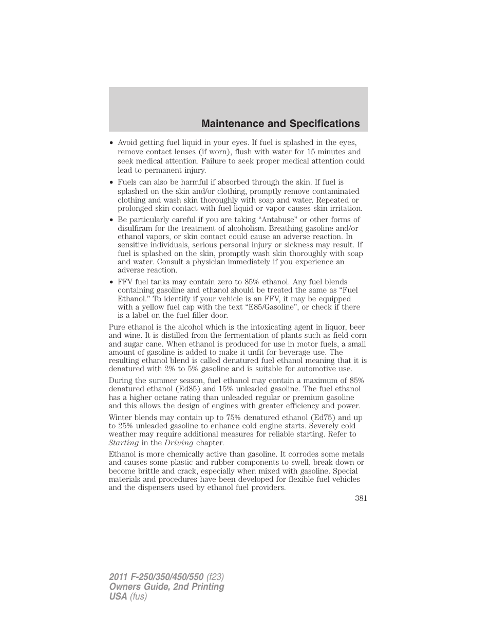 Maintenance and specifications | FORD 2011 F-550 v.2 User Manual | Page 381 / 448