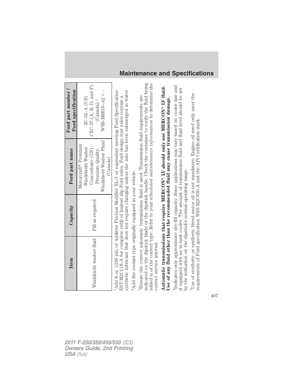 Maintenance and specifications | FORD 2011 F-550 v.2 User Manual | Page 407 / 448