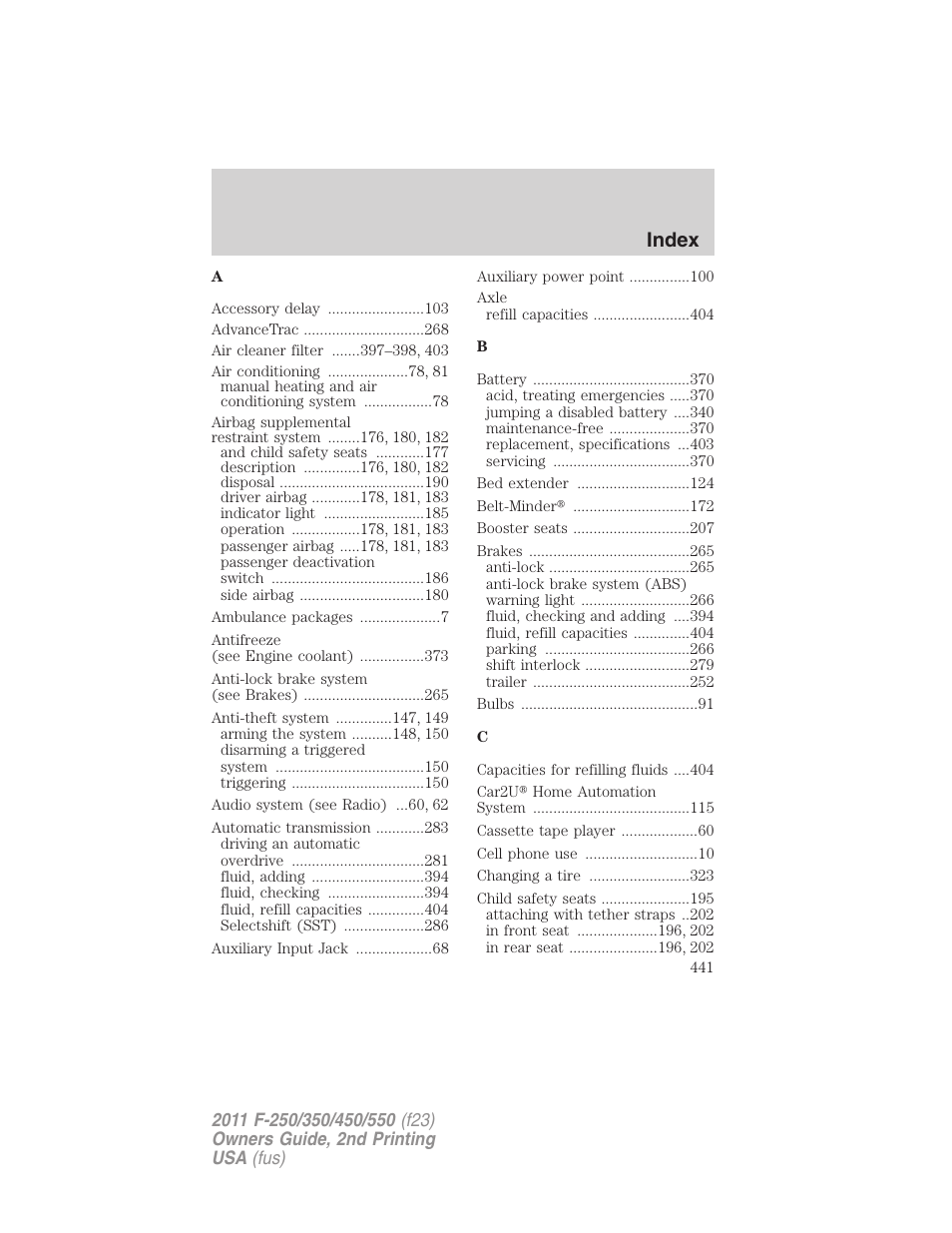 Index | FORD 2011 F-550 v.2 User Manual | Page 441 / 448