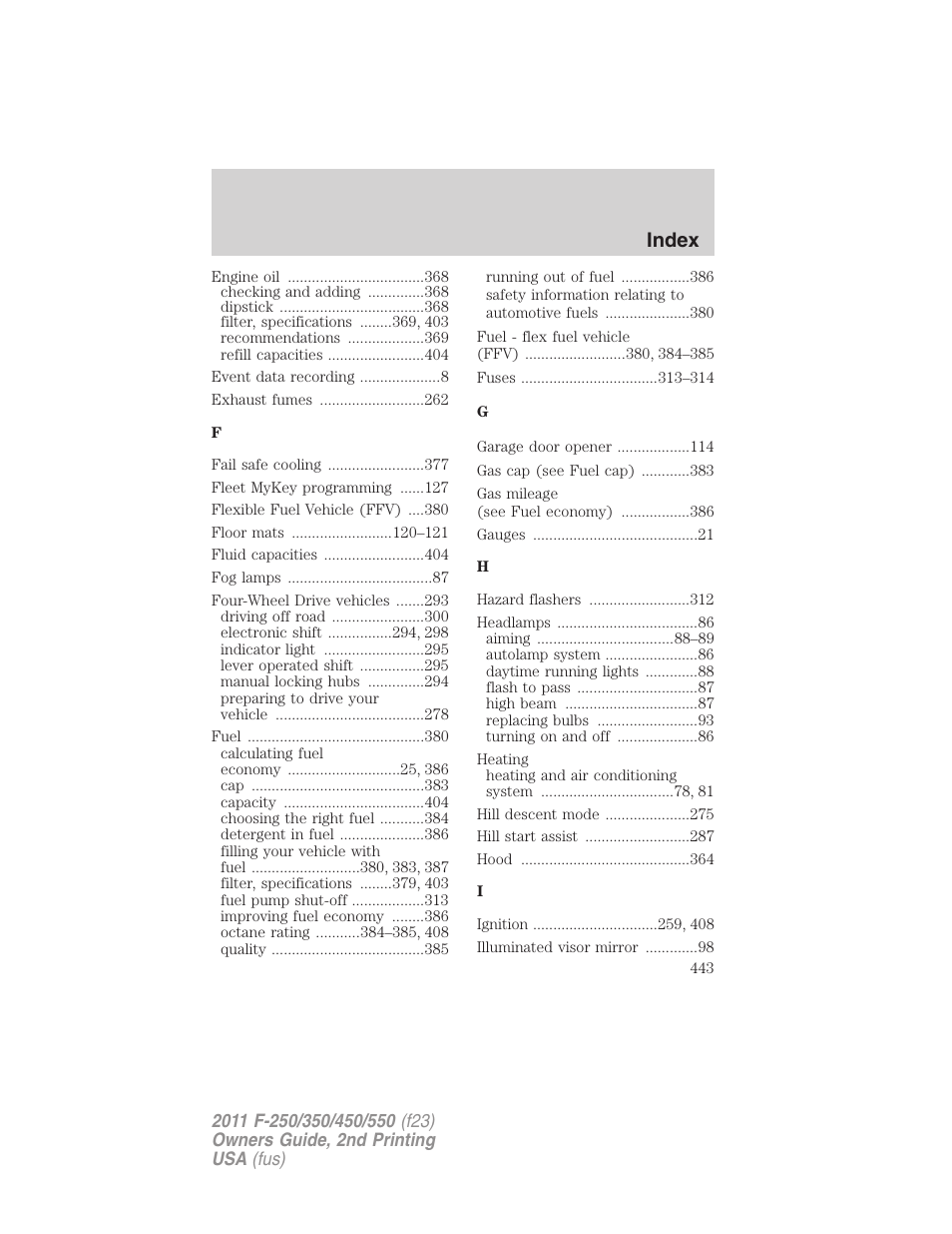 Index | FORD 2011 F-550 v.2 User Manual | Page 443 / 448