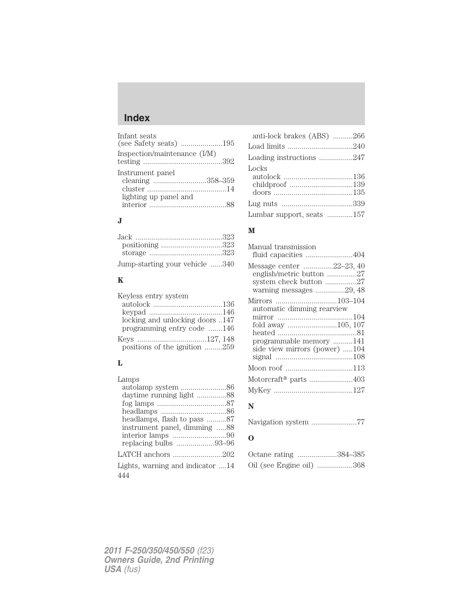 Index | FORD 2011 F-550 v.2 User Manual | Page 444 / 448