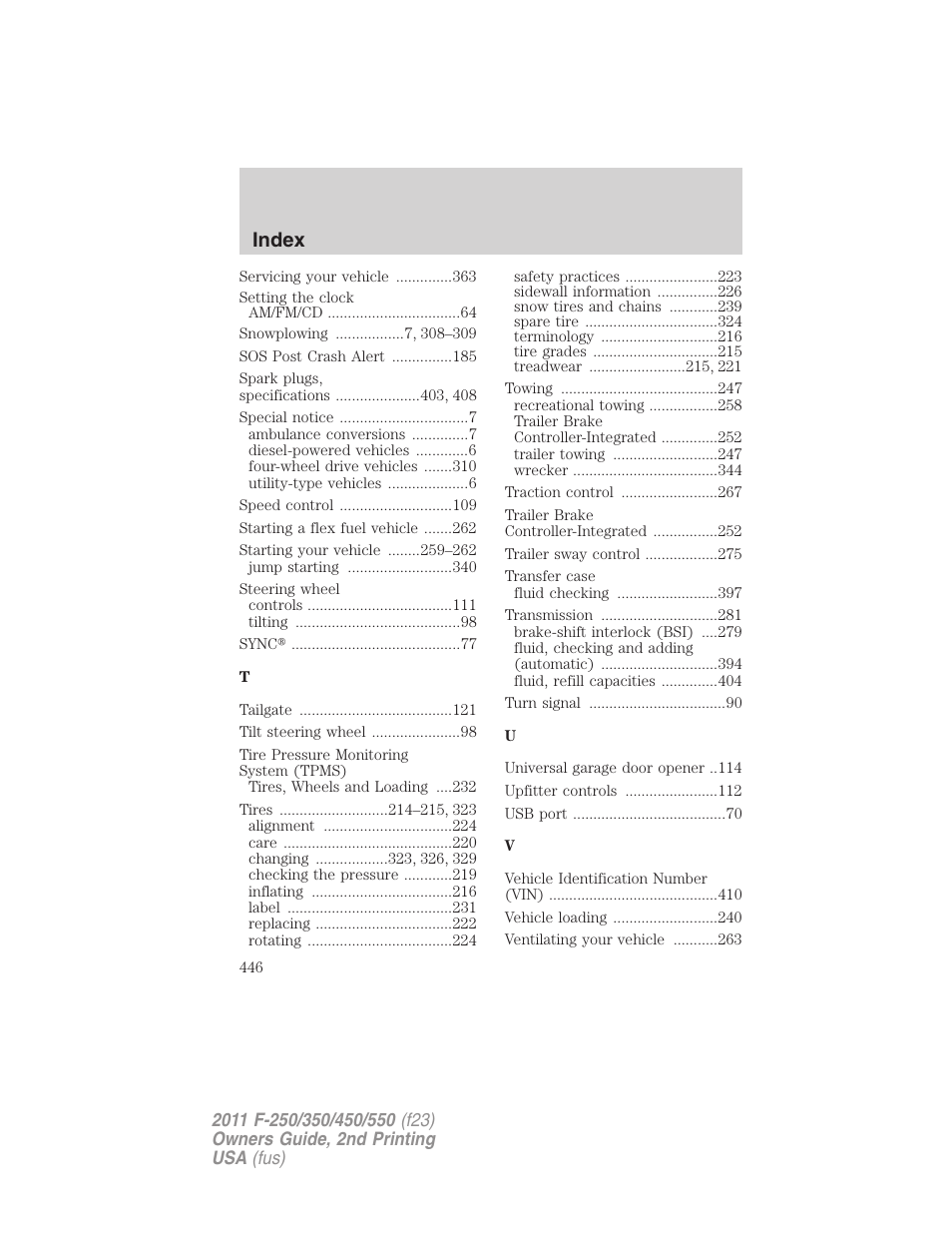 Index | FORD 2011 F-550 v.2 User Manual | Page 446 / 448