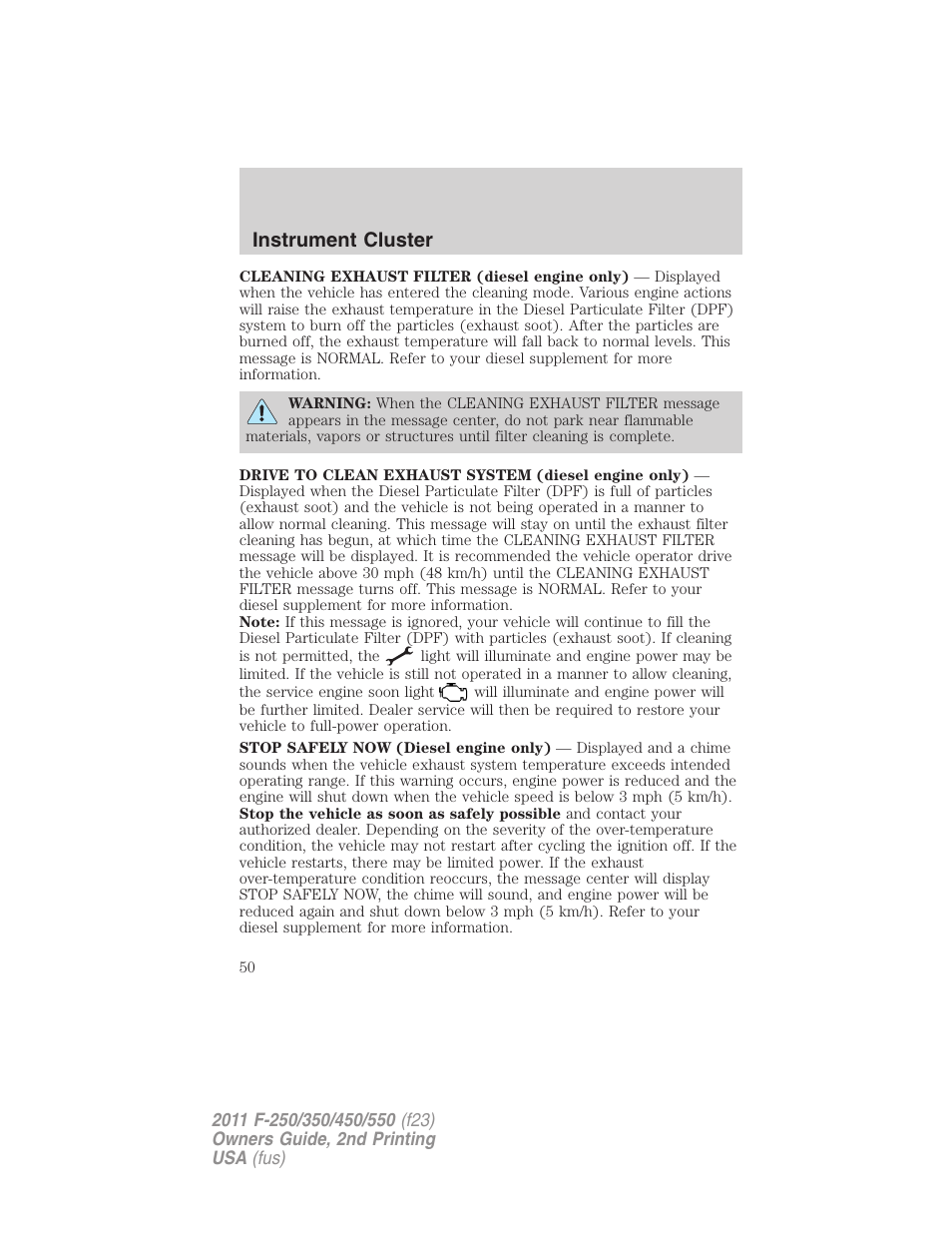 Instrument cluster | FORD 2011 F-550 v.2 User Manual | Page 50 / 448