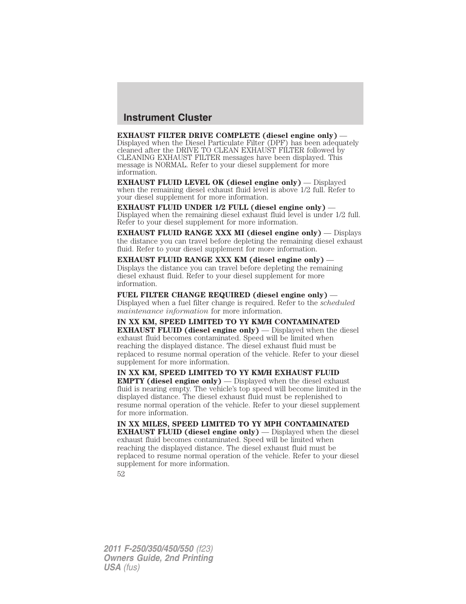 Instrument cluster | FORD 2011 F-550 v.2 User Manual | Page 52 / 448